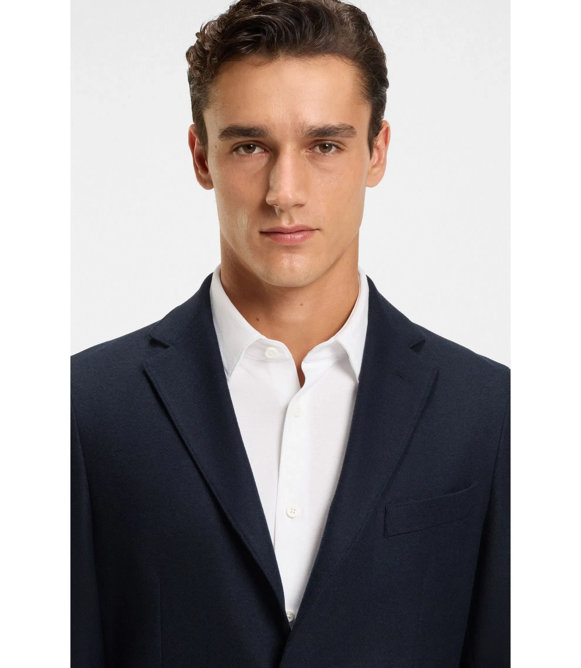 Boss Brushed Slim Fit Jacket In Stretch Flannel Dark Blue