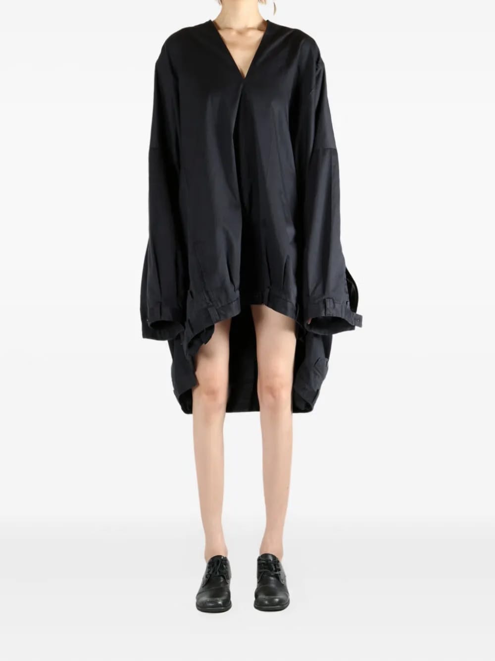 v-neck gathered mini dress