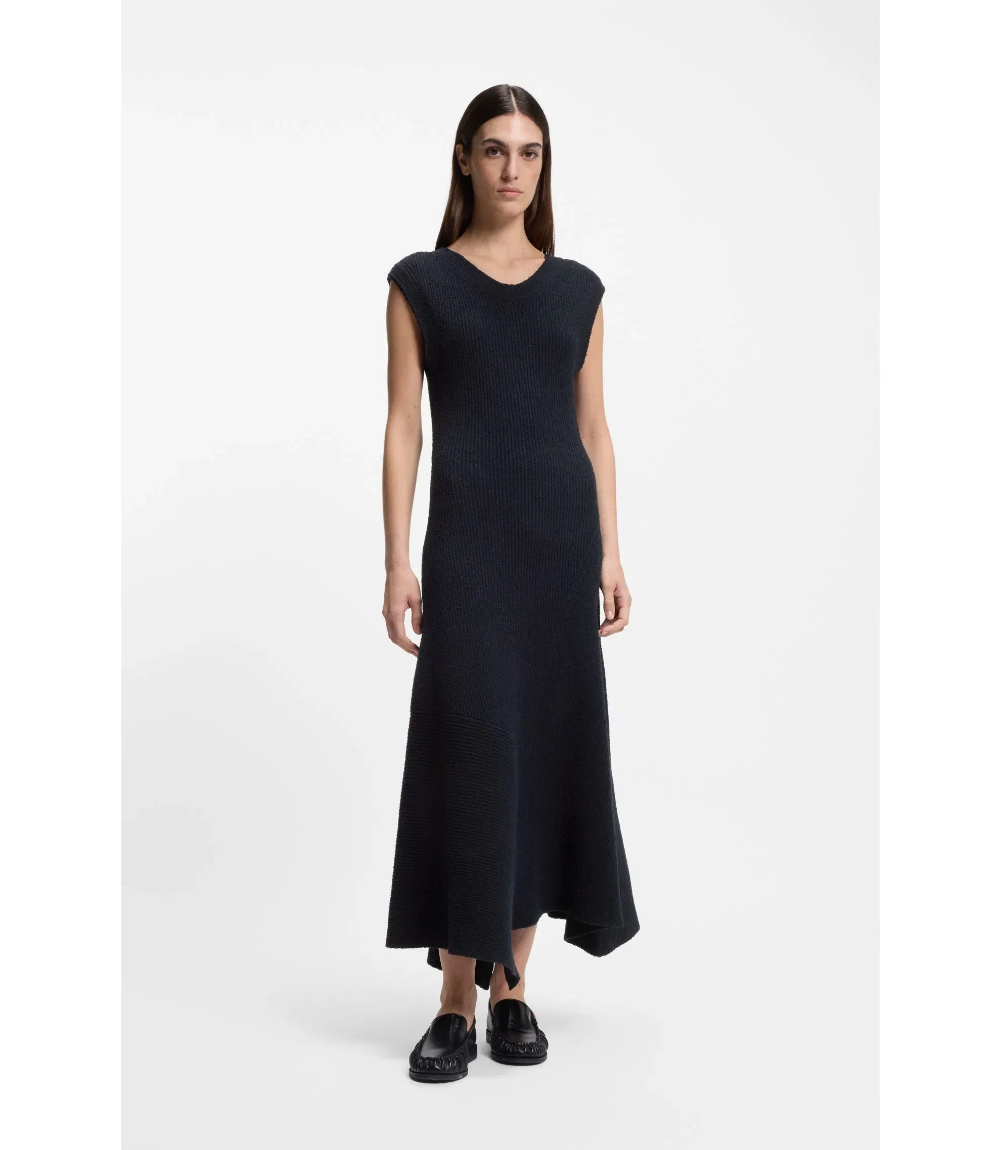 Boss Boucl Yarn Dress In A Slim Fit Dark Blue Women's