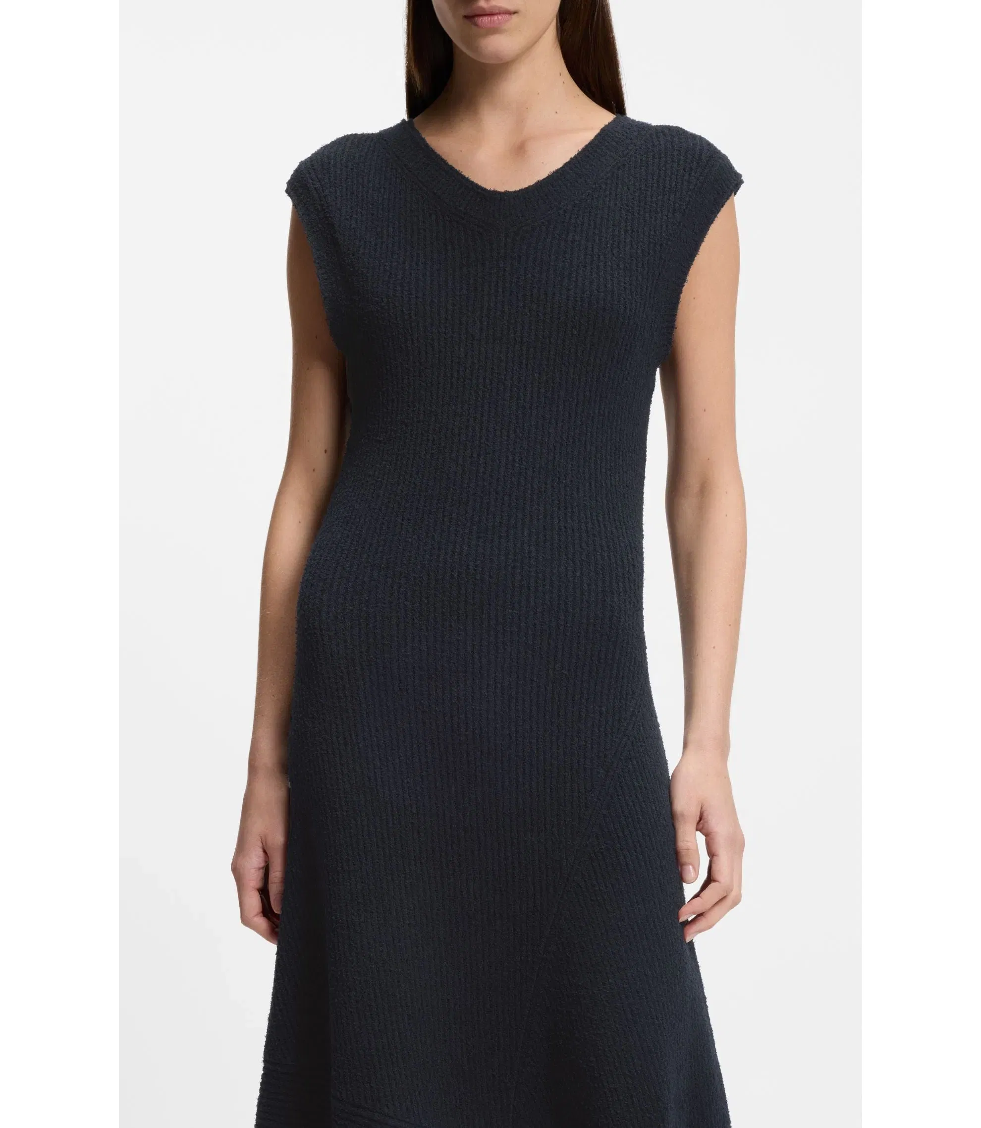 Boss Boucl Yarn Dress In A Slim Fit Dark Blue Women's