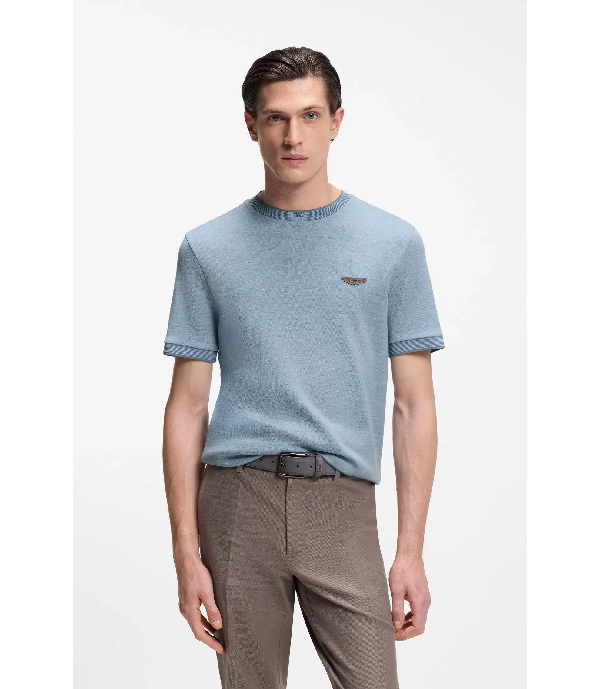 Boss X Aston Martin T Shirt In Wool Cotton Jacquard Light Blue