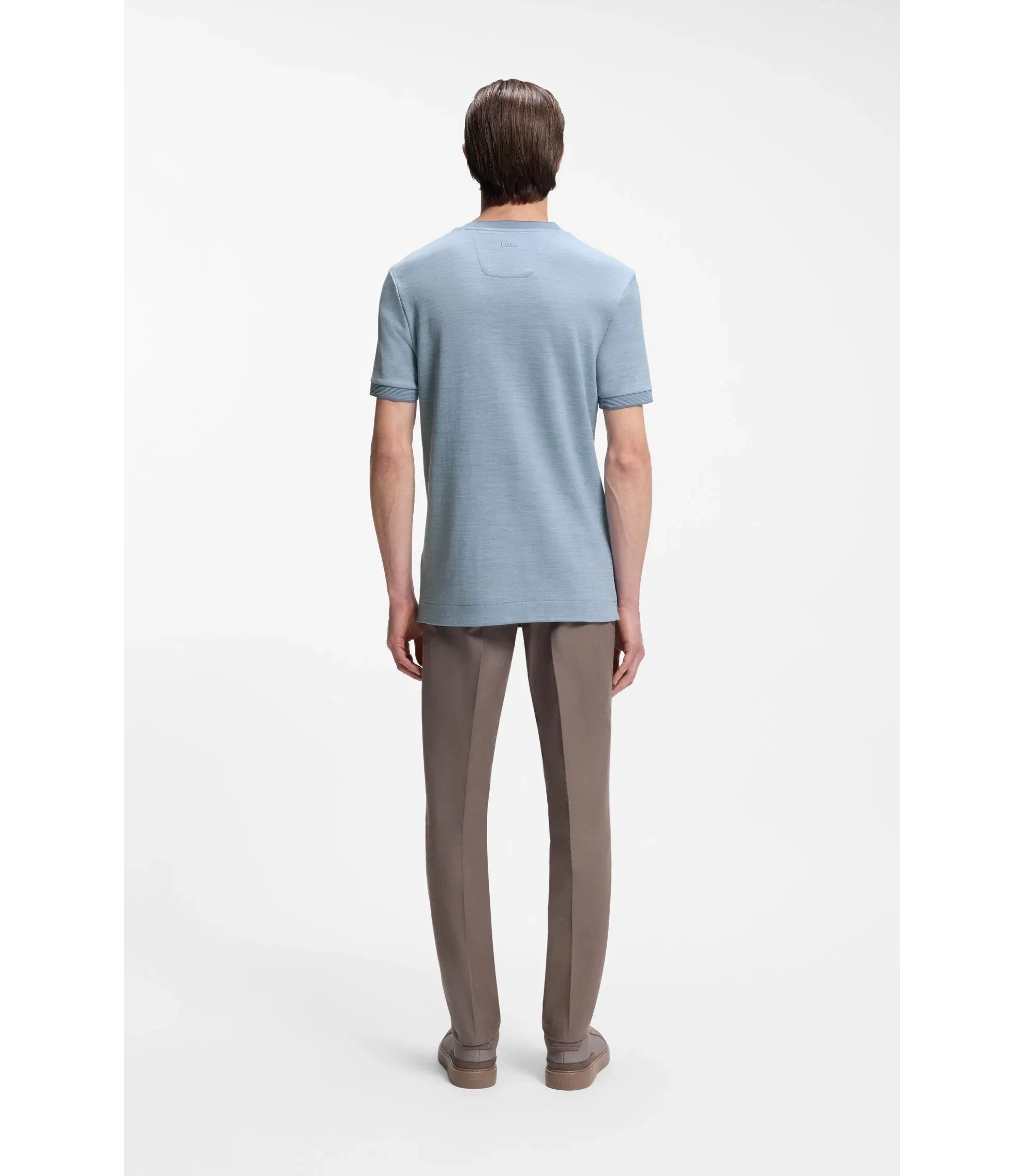 Boss X Aston Martin T Shirt In Wool Cotton Jacquard Light Blue