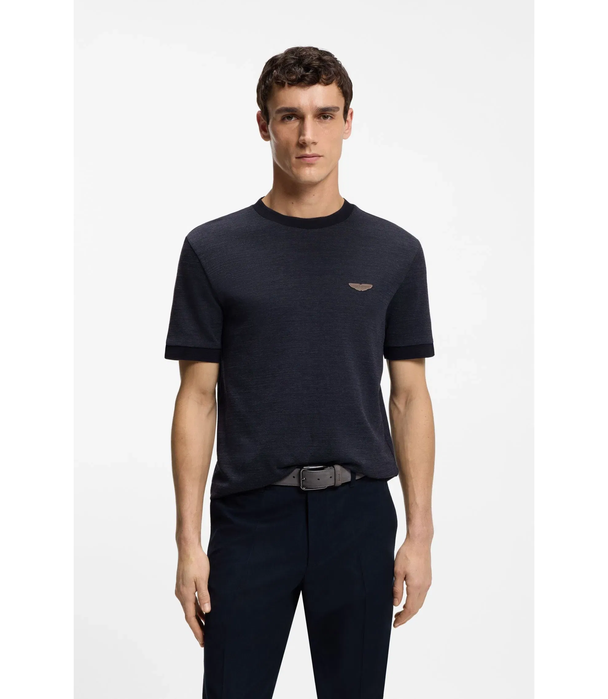 Boss X Aston Martin T Shirt In Wool Cotton Jacquard Dark Blue