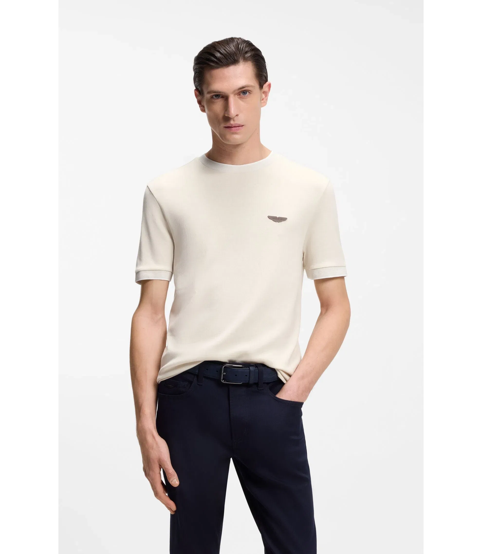 Boss X Aston Martin T Shirt In Wool Cotton Jacquard White