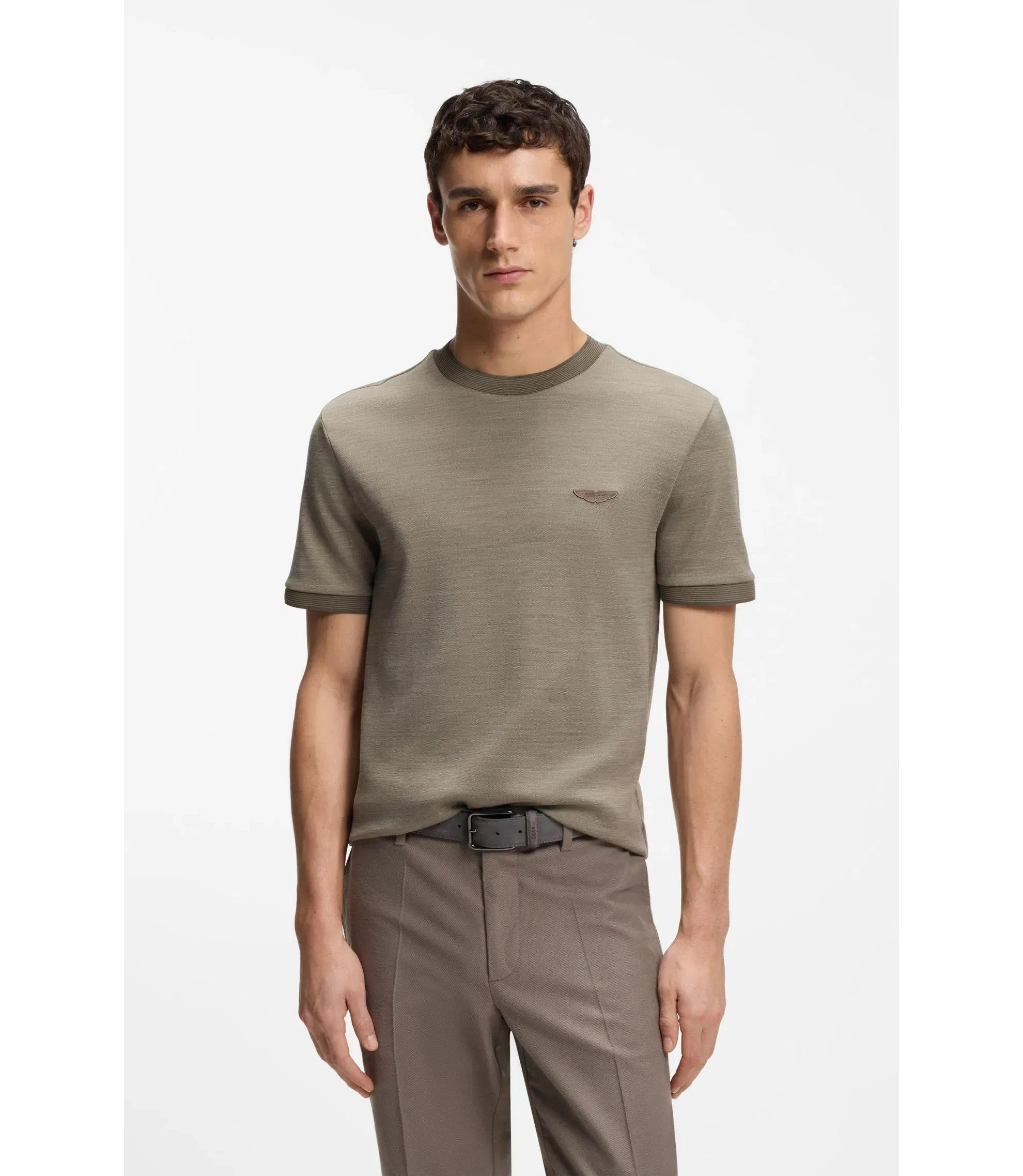Boss X Aston Martin T Shirt In Wool Cotton Jacquard Light Grey