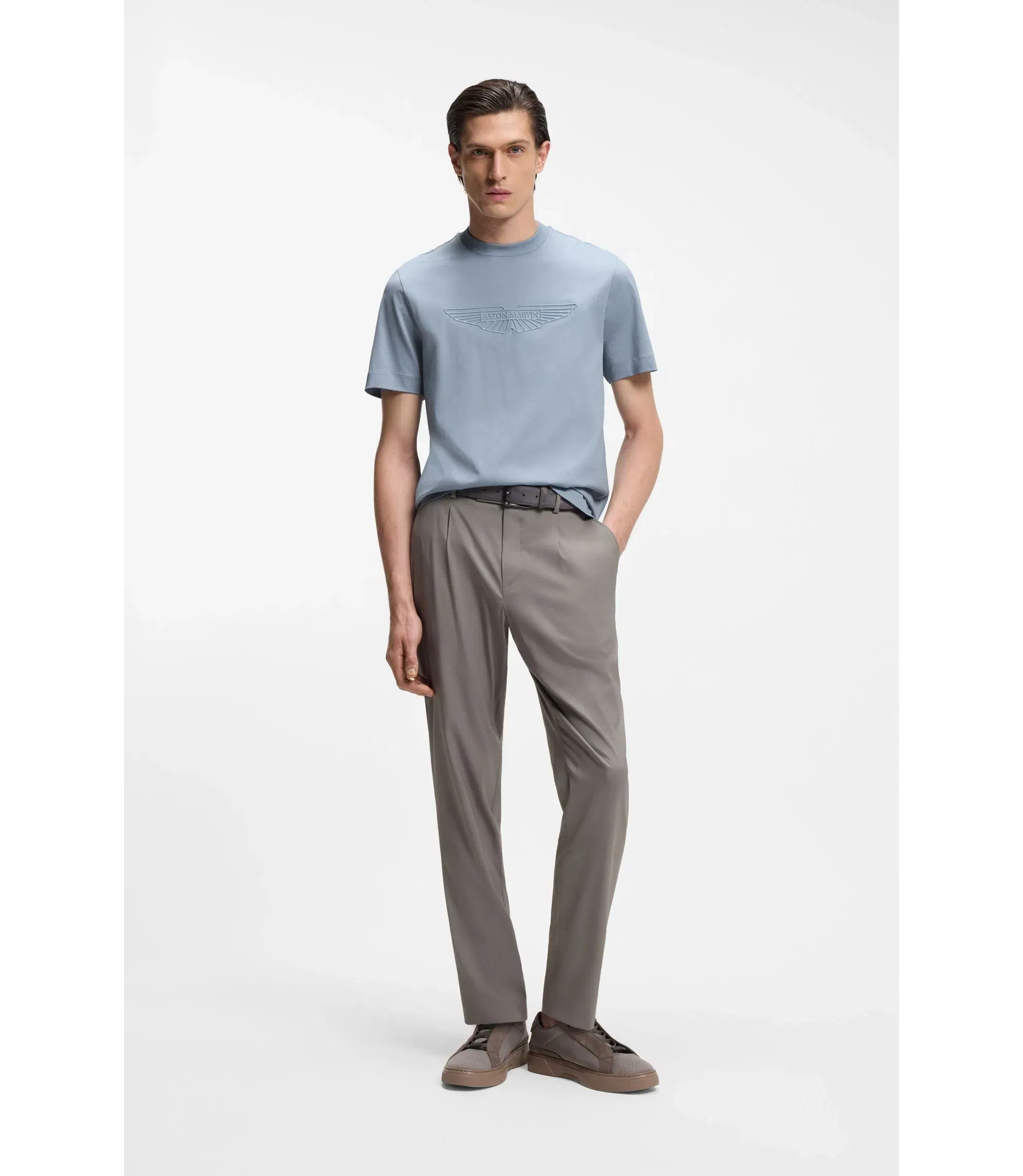 Boss X Aston Martin Mercerized Cotton T Shirt With Wing Detail Light Blue