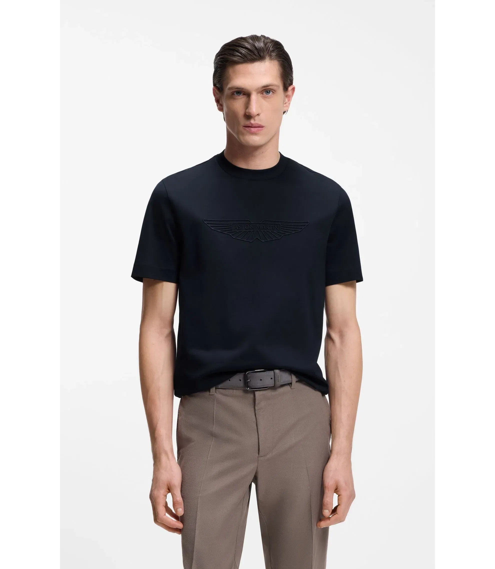 Boss X Aston Martin Mercerized Cotton T Shirt With Wing Detail Dark Blue
