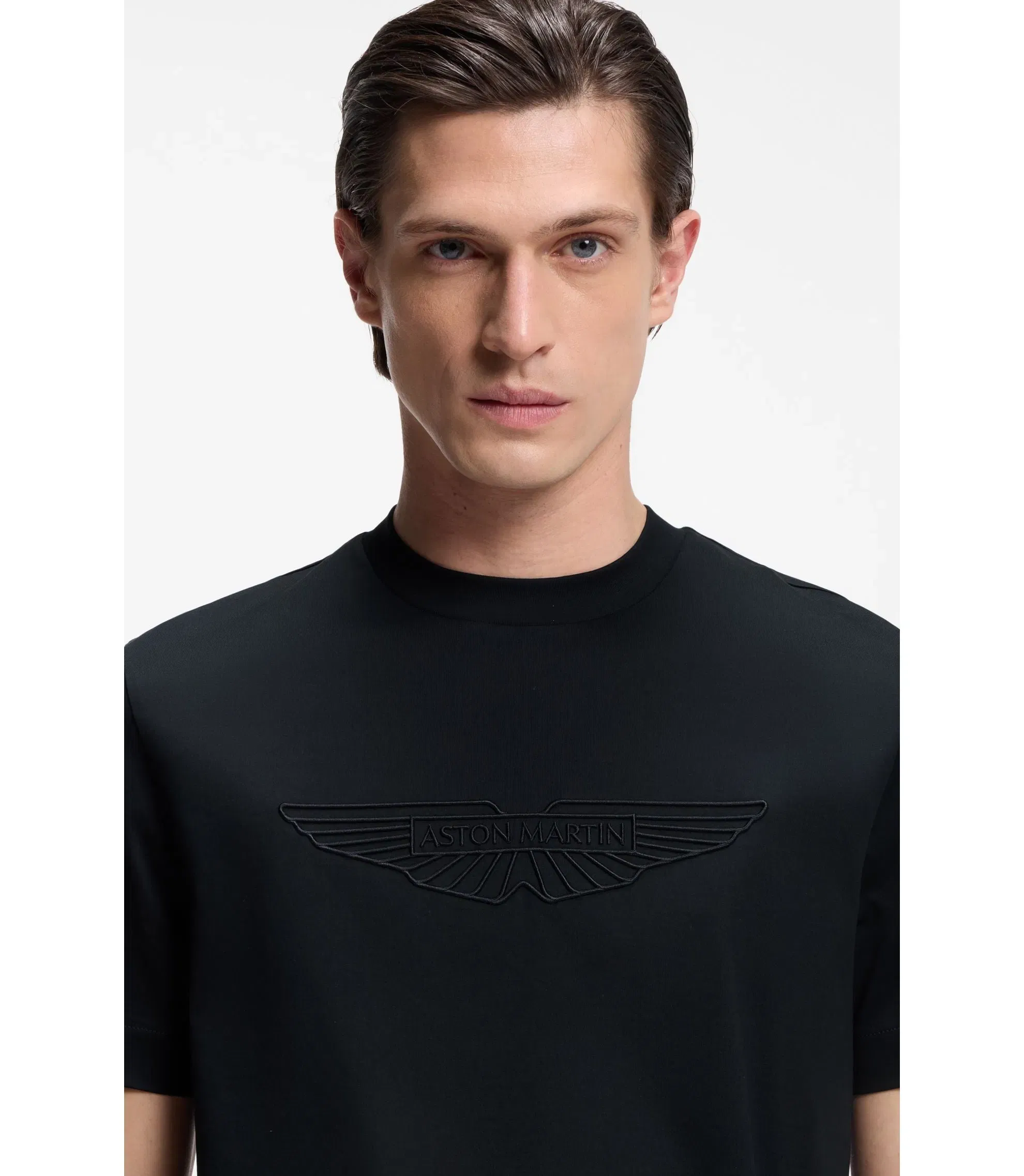 Boss X Aston Martin Mercerized Cotton T Shirt With Wing Detail Dark Blue
