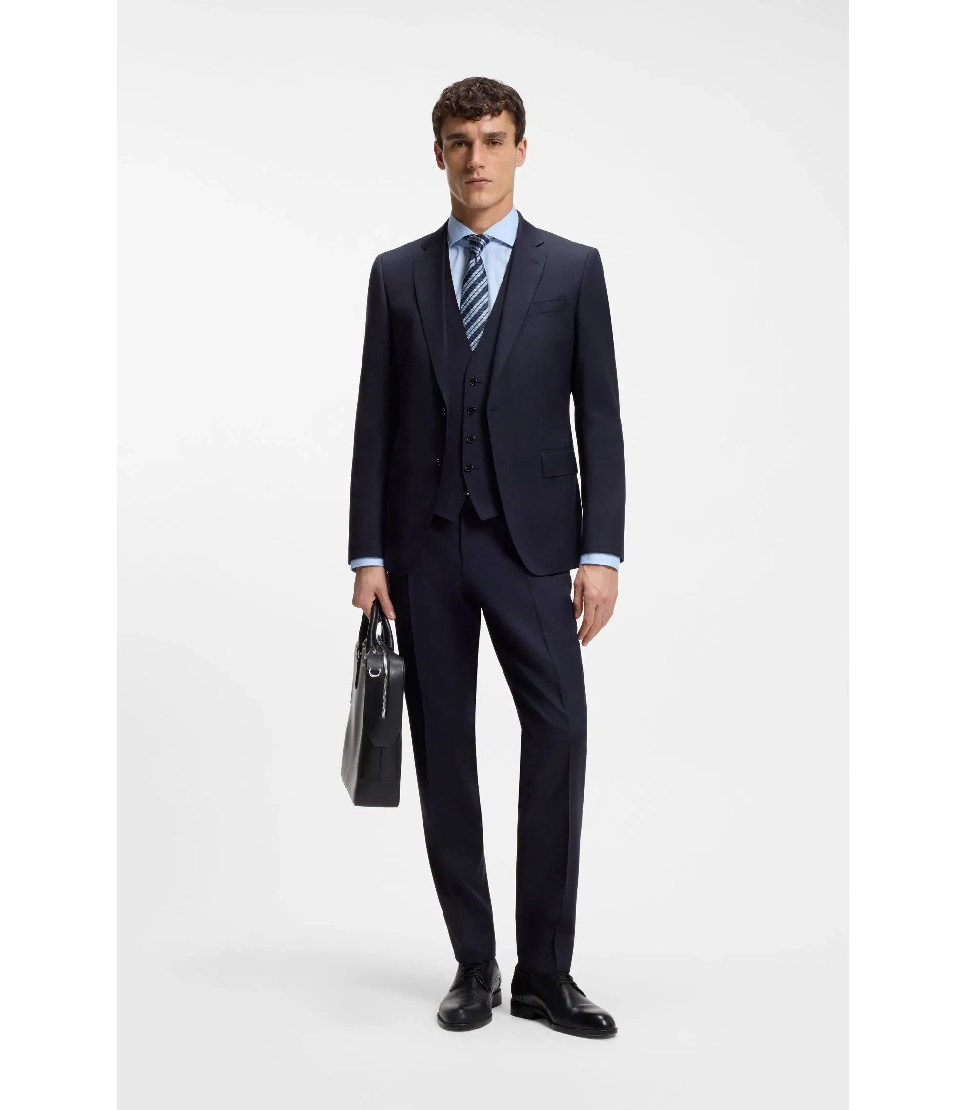 Boss One Slim Fit Vest In Virgin Wool Serge Dark Blue