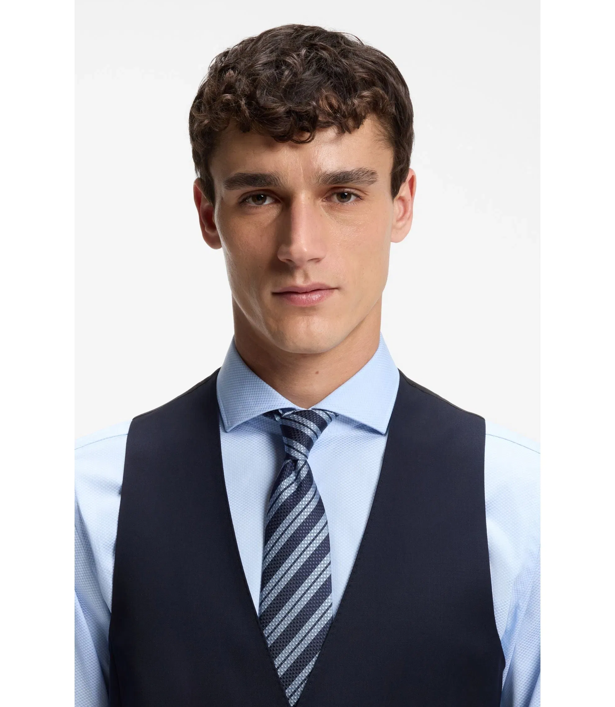 Boss One Slim Fit Vest In Virgin Wool Serge Dark Blue