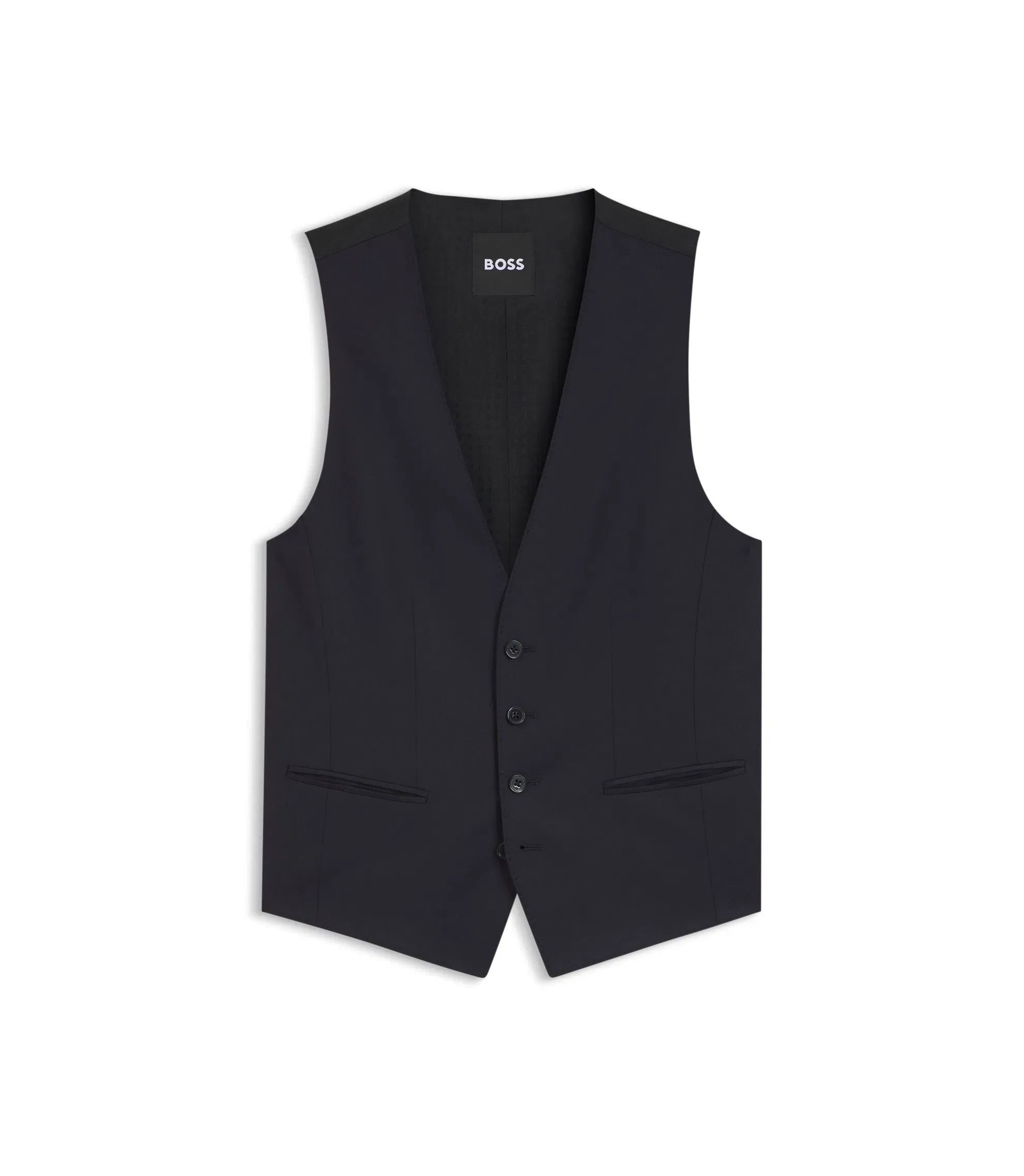 Boss One Slim Fit Vest In Virgin Wool Serge Dark Blue
