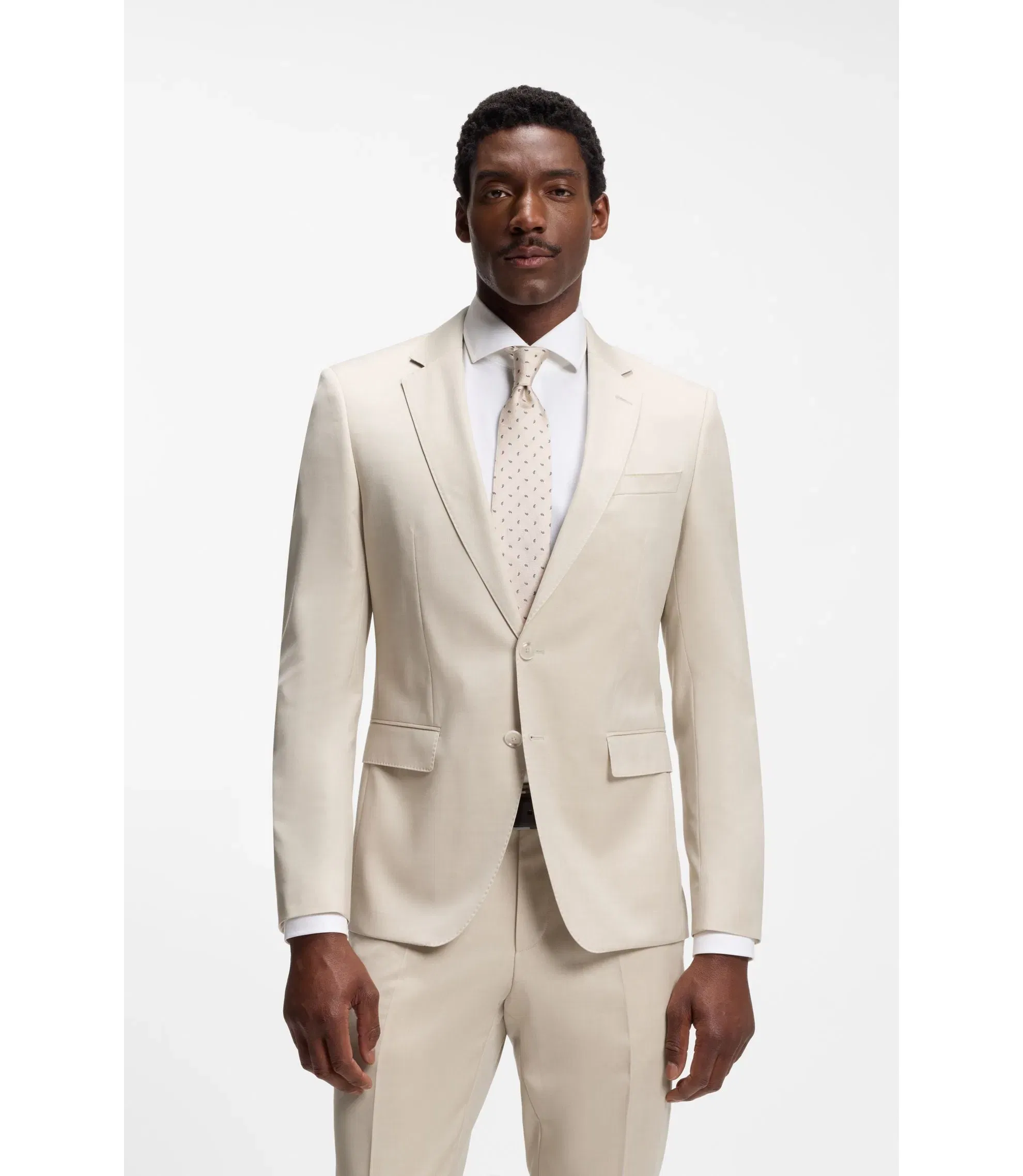 Boss One Slim Fit Suit Jacket In Virgin Wool Serge Light Beige