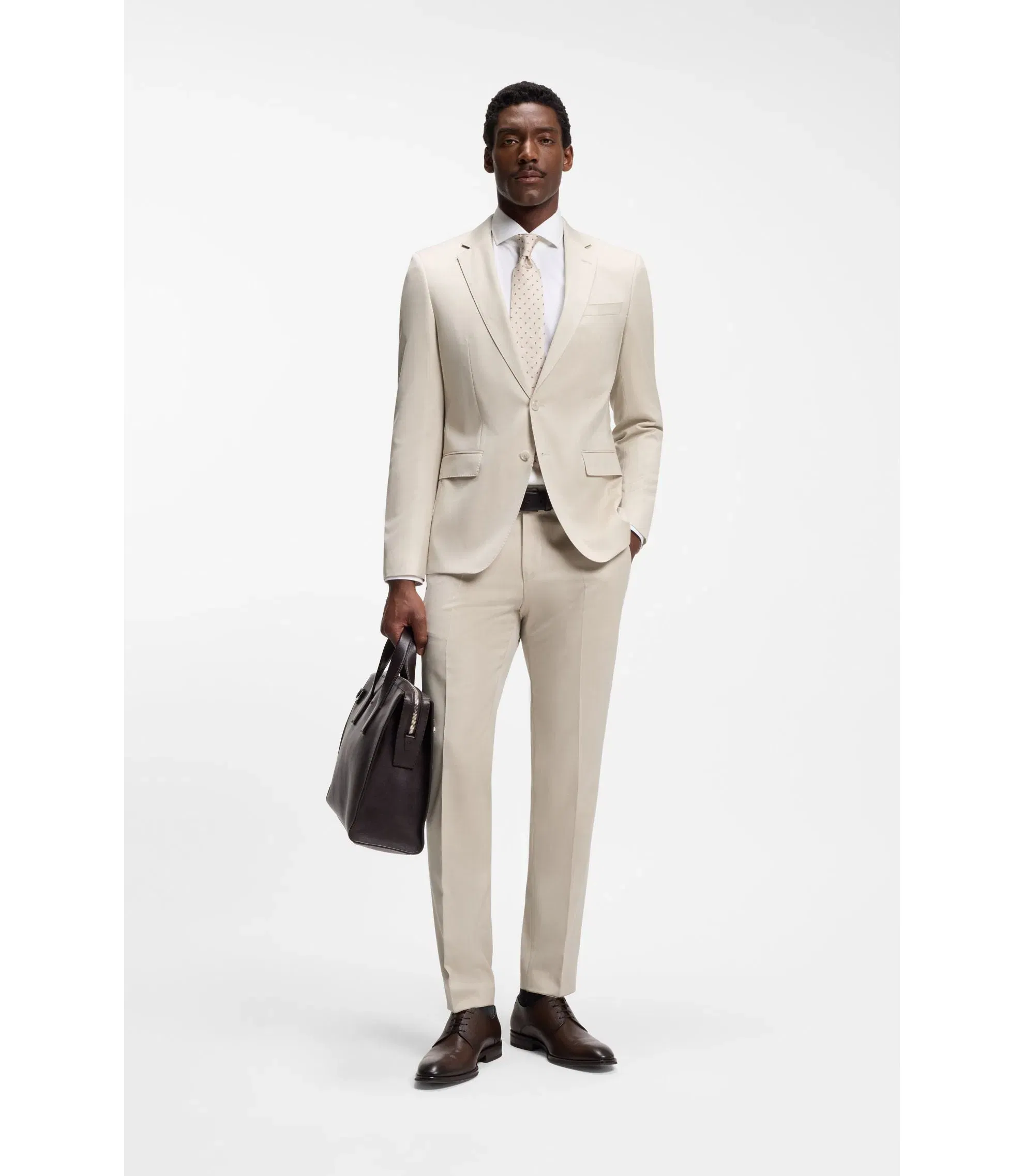 Boss One Slim Fit Suit Jacket In Virgin Wool Serge Light Beige