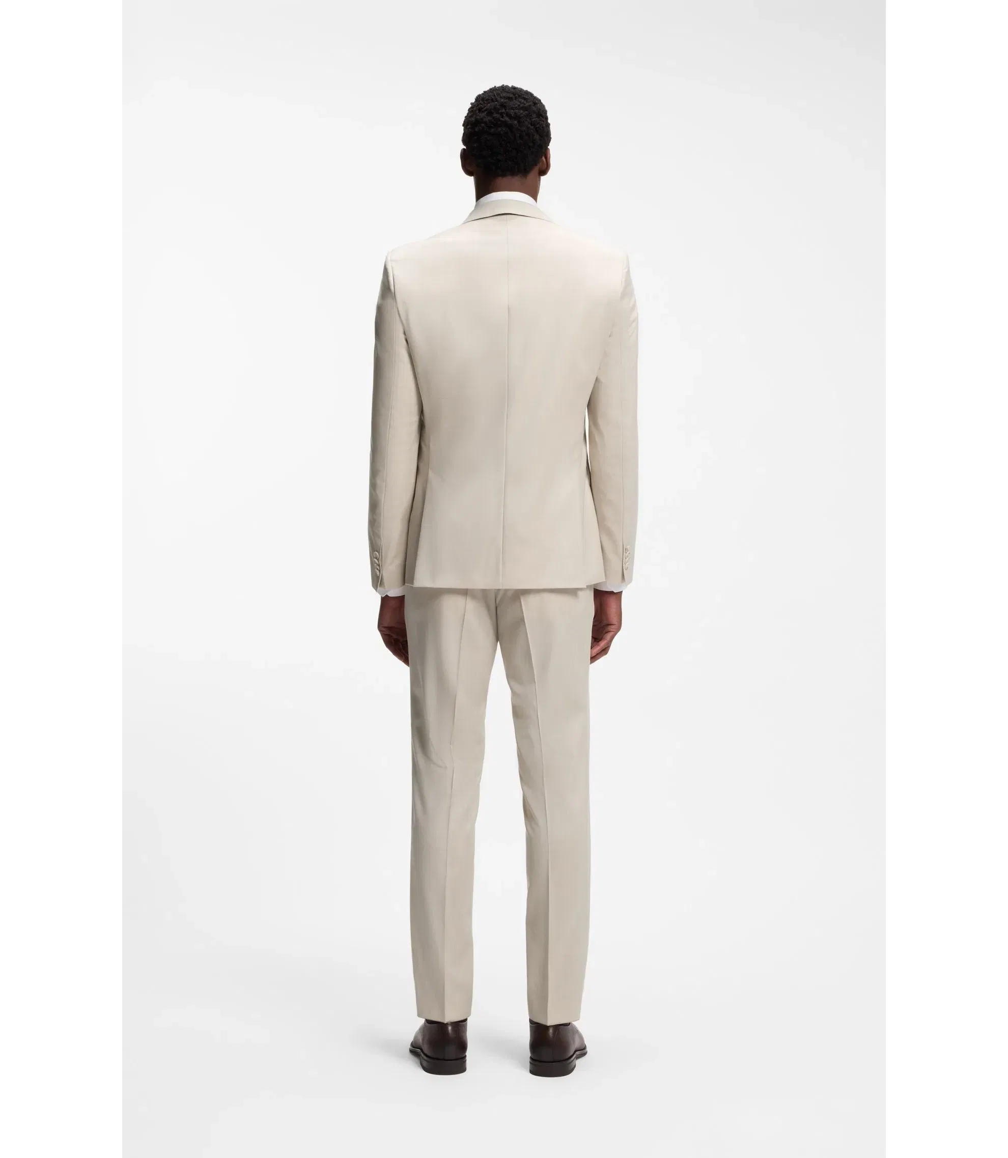 Boss One Slim Fit Suit Jacket In Virgin Wool Serge Light Beige