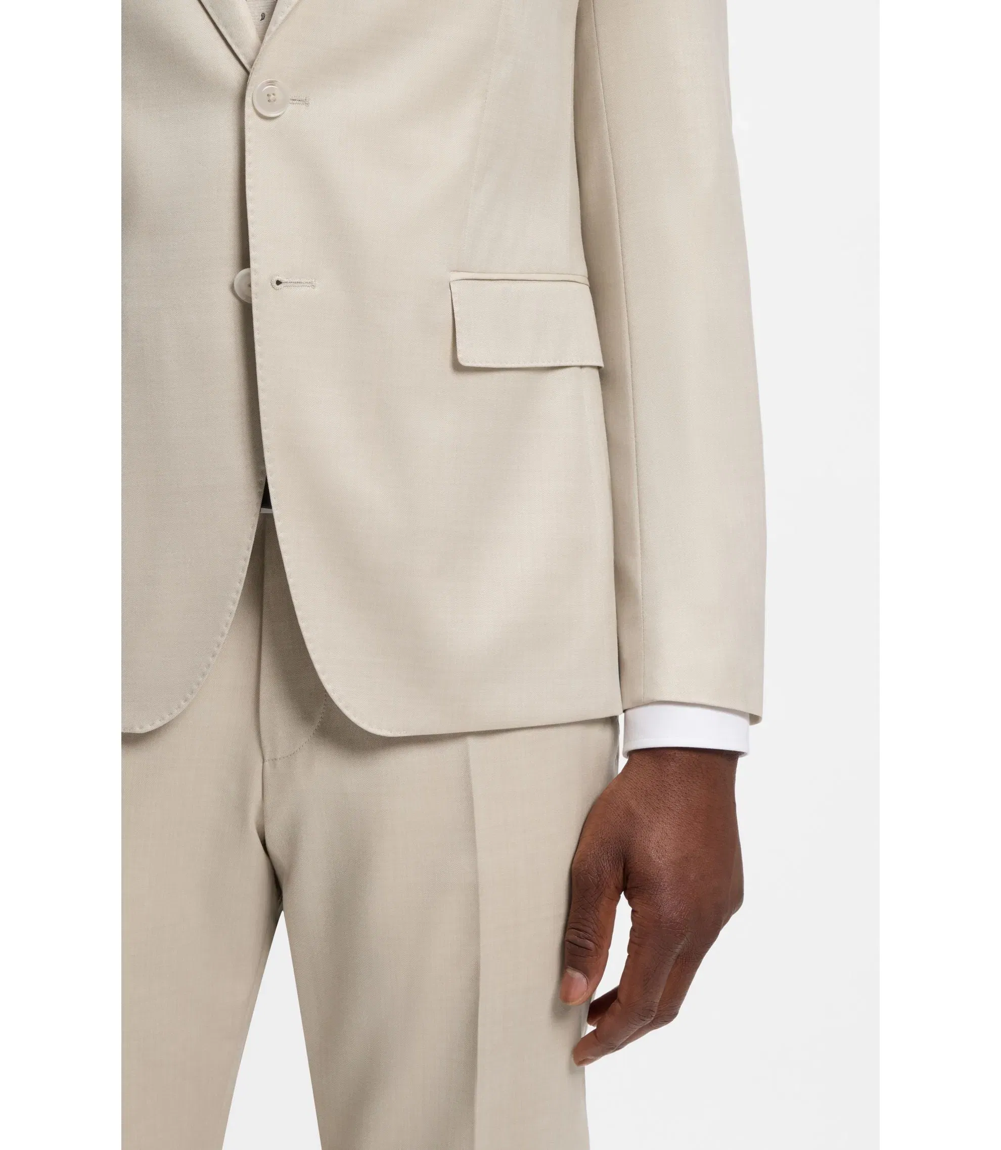Boss One Slim Fit Suit Jacket In Virgin Wool Serge Light Beige