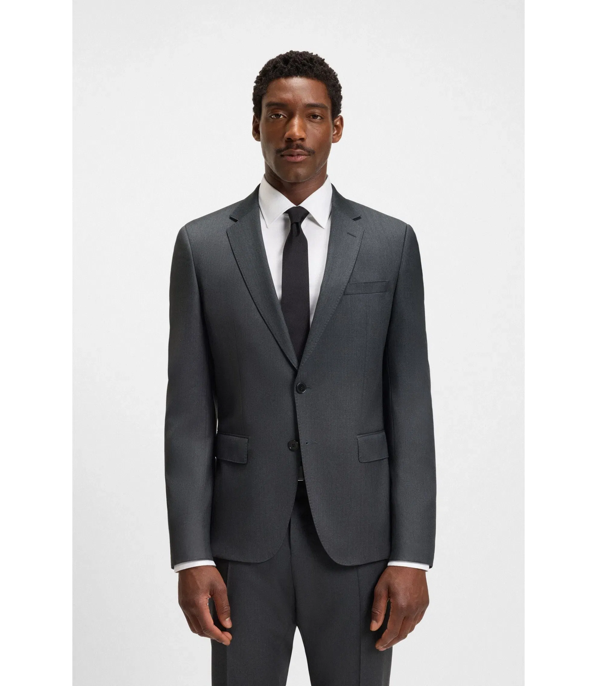 Boss One Slim Fit Suit Jacket In Virgin Wool Serge Dark Grey