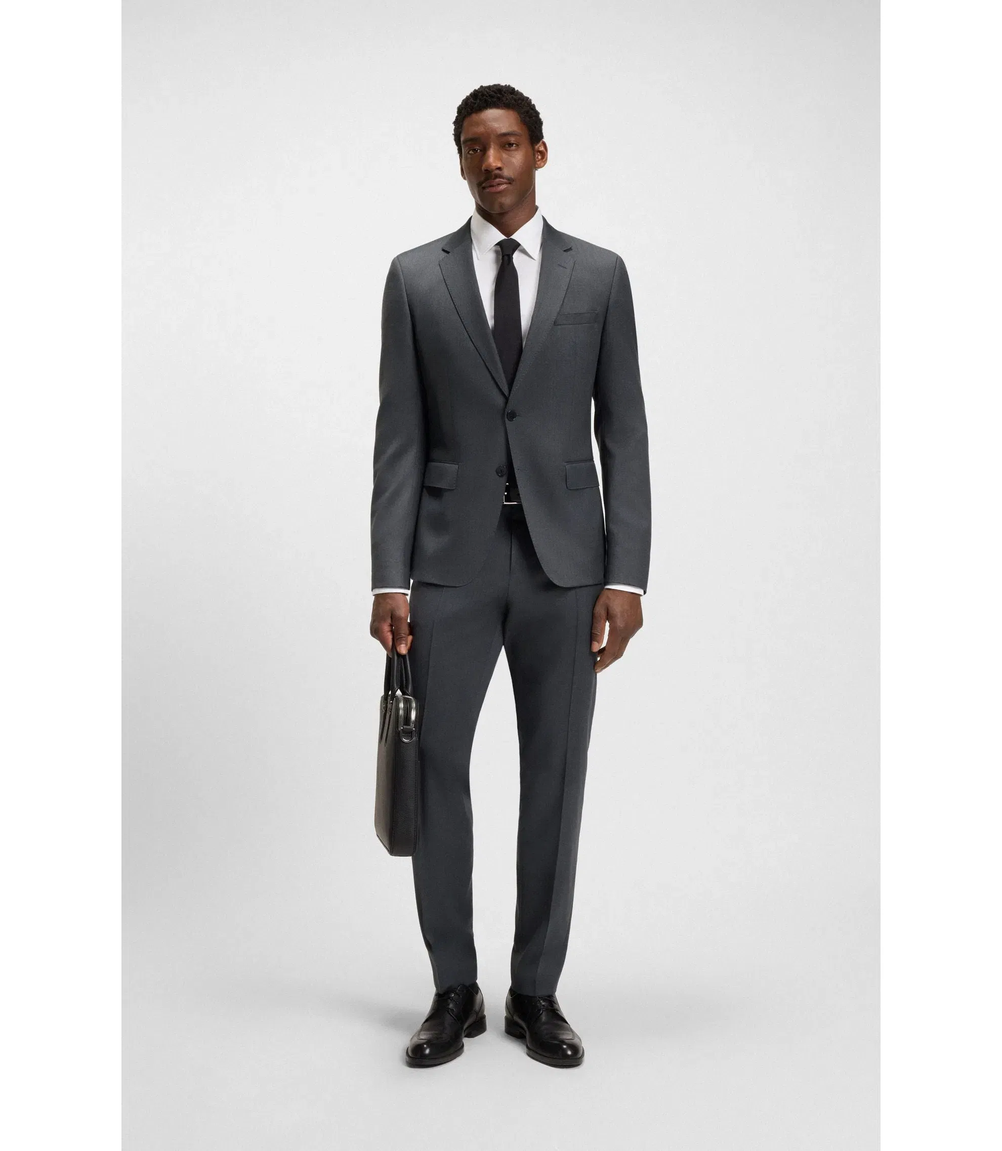 Boss One Slim Fit Suit Jacket In Virgin Wool Serge Dark Grey