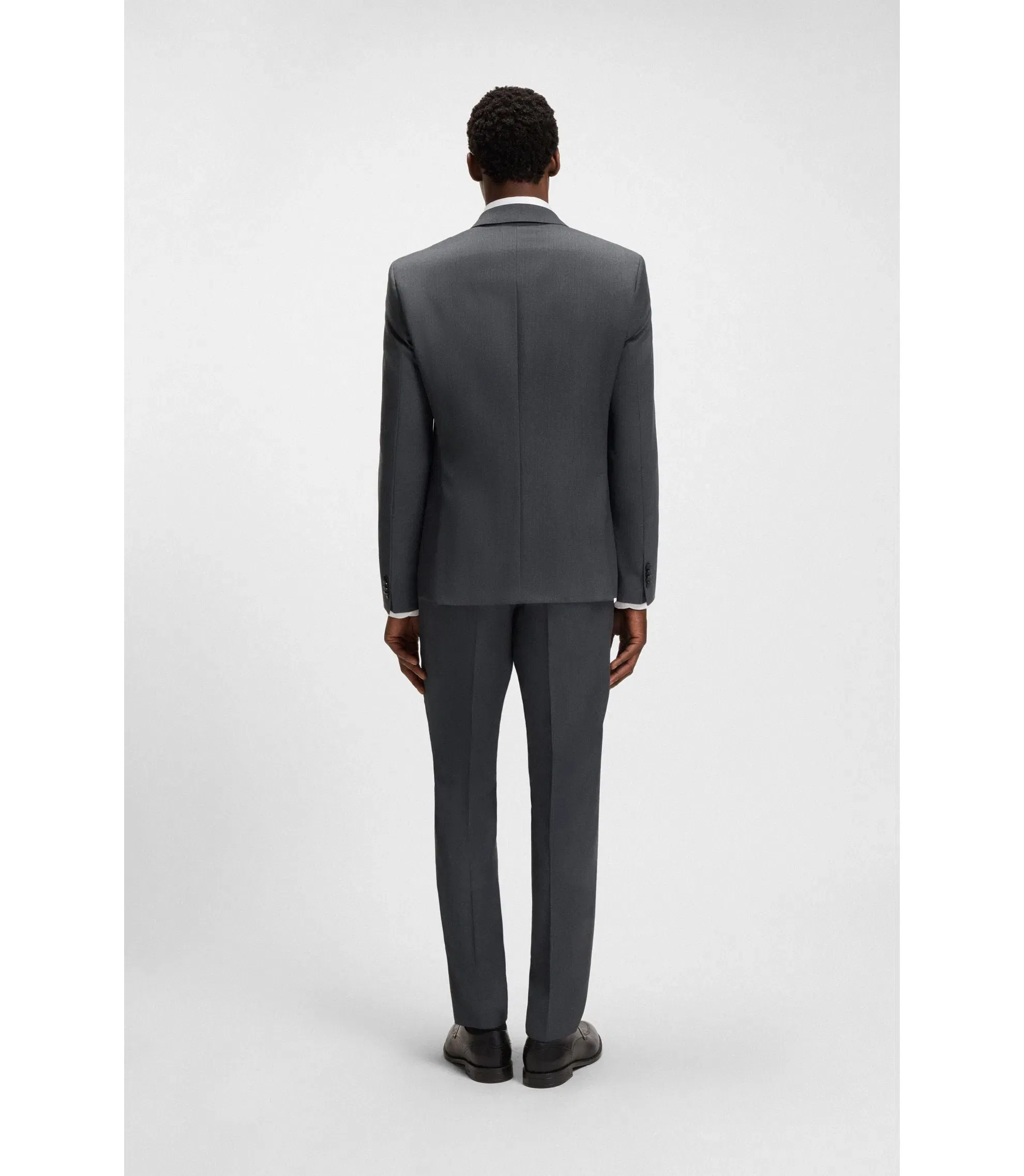 Boss One Slim Fit Suit Jacket In Virgin Wool Serge Dark Grey