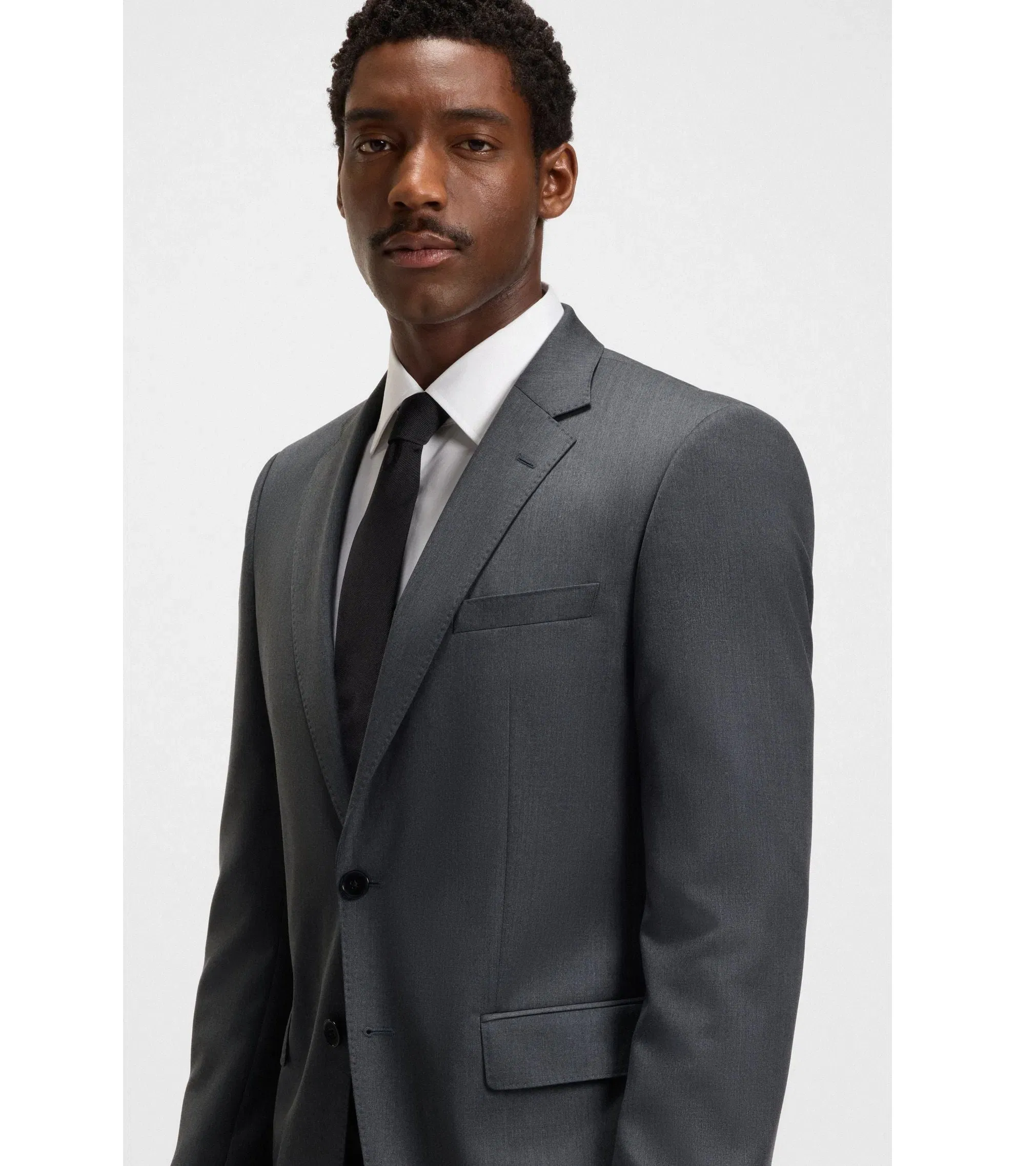 Boss One Slim Fit Suit Jacket In Virgin Wool Serge Dark Grey