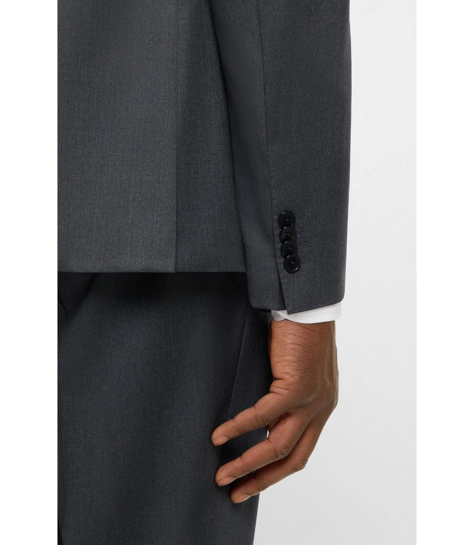 Boss One Slim Fit Suit Jacket In Virgin Wool Serge Dark Grey
