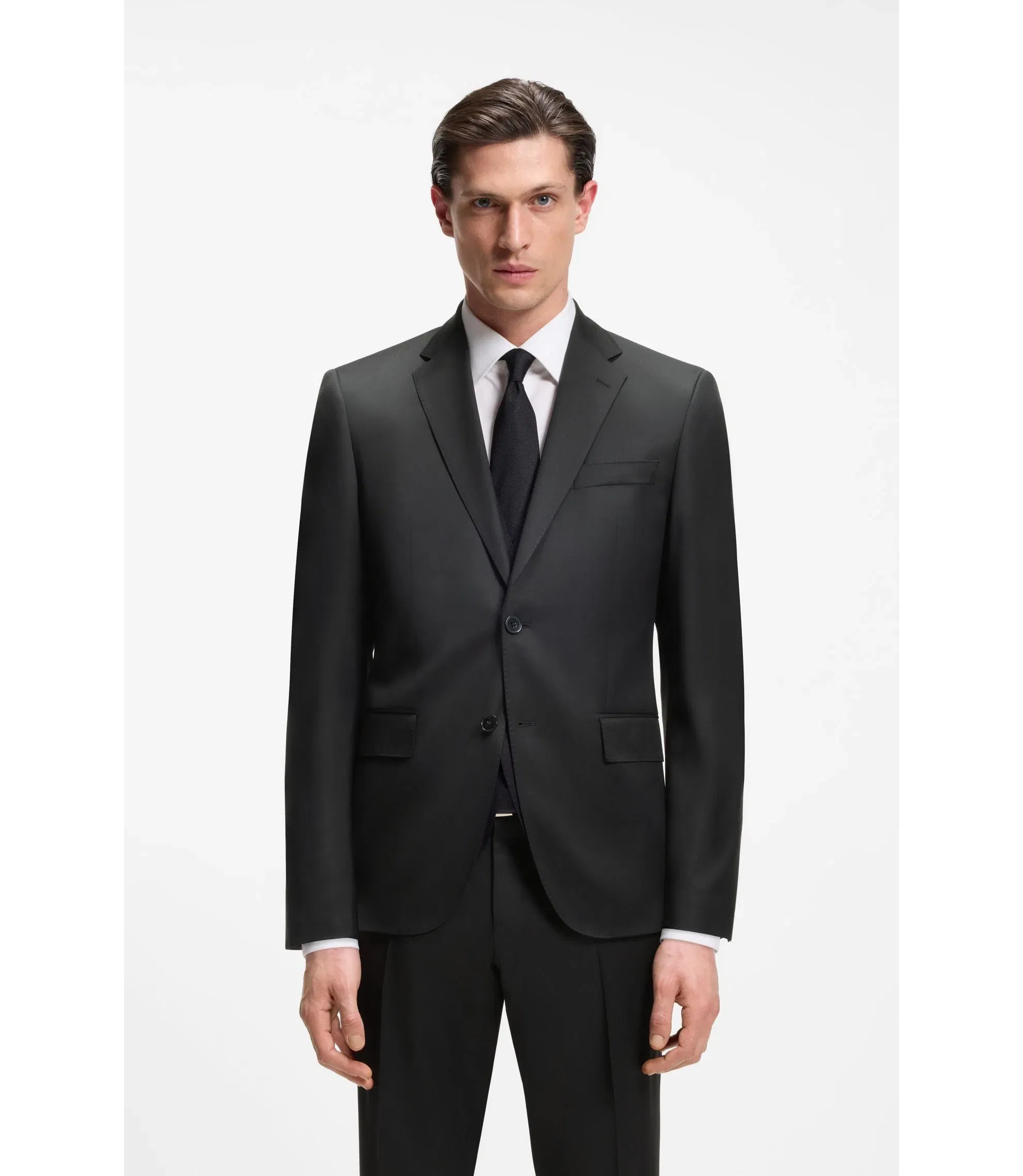 Boss One Regular Fit Suit Jacket In Virgin Wool Serge Black