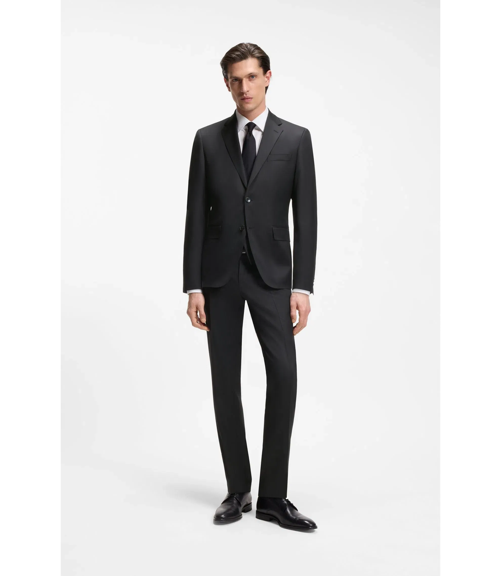 Boss One Regular Fit Suit Jacket In Virgin Wool Serge Black