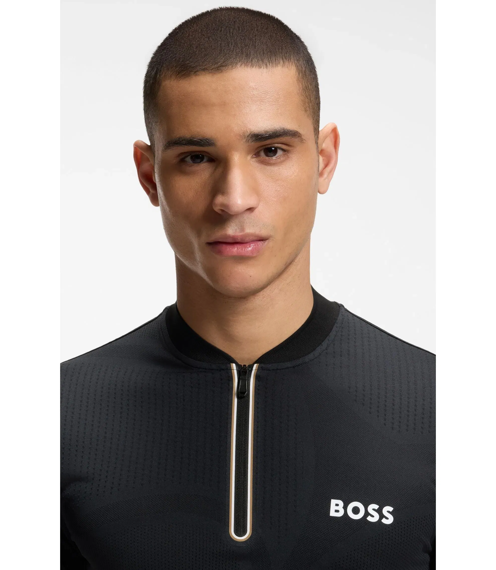 Boss Bodymapping Jersey Slim Fit Polo Shirt With Zip Neck Black