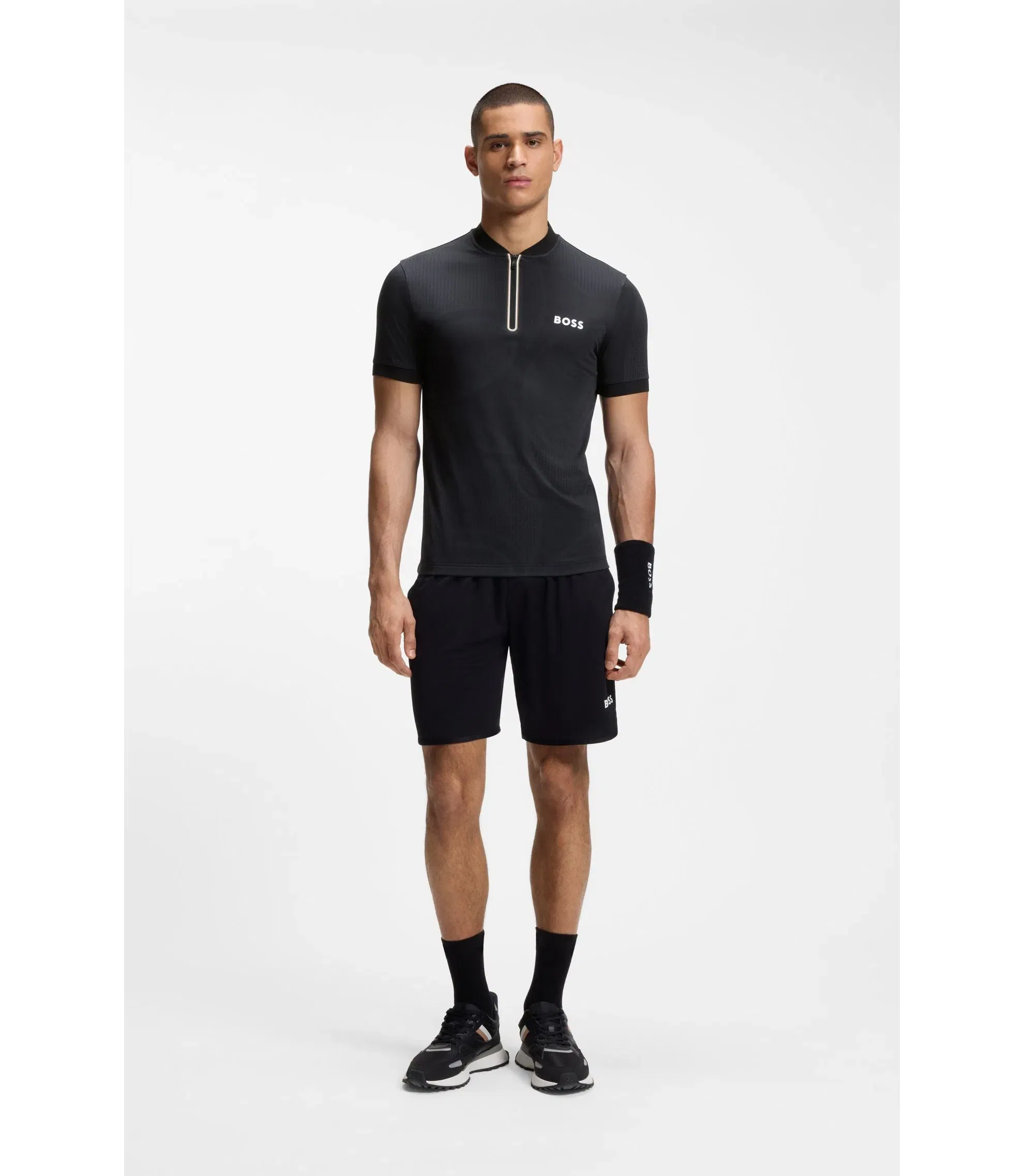 Boss Bodymapping Jersey Slim Fit Polo Shirt With Zip Neck Black