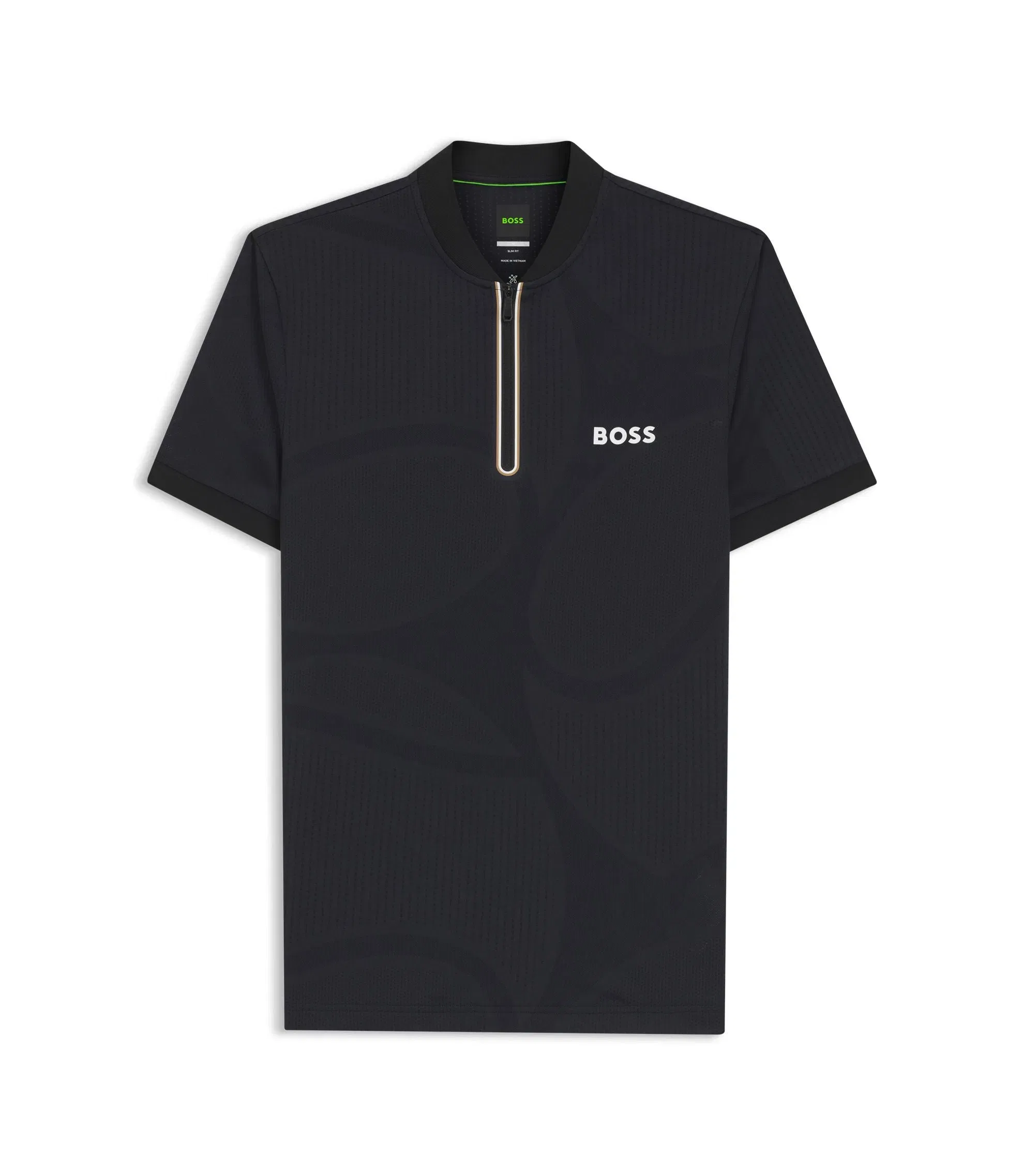 Boss Bodymapping Jersey Slim Fit Polo Shirt With Zip Neck Black