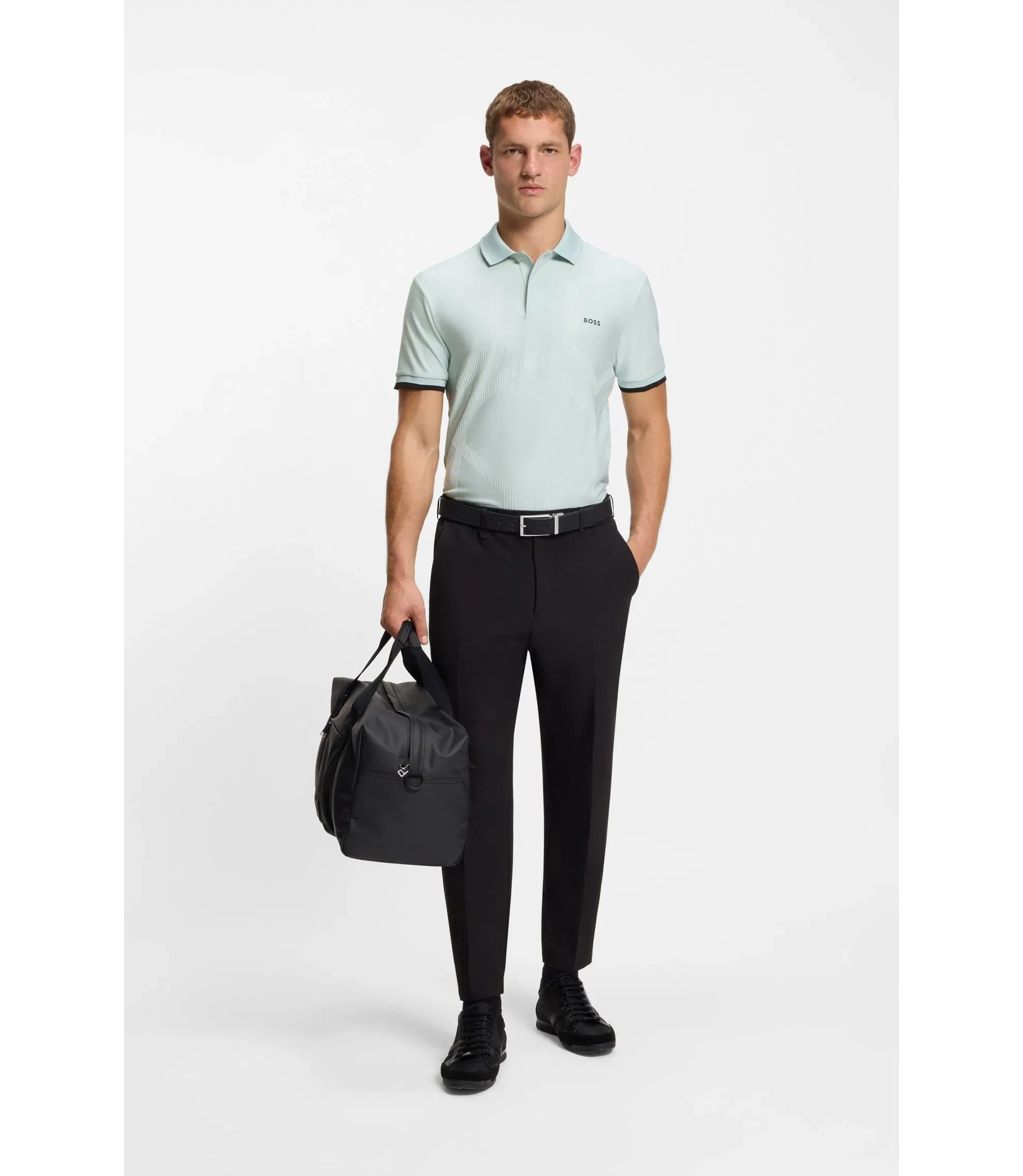 Boss Bodymap Detail Polo Shirt With Quick Dry Performance Turquoise