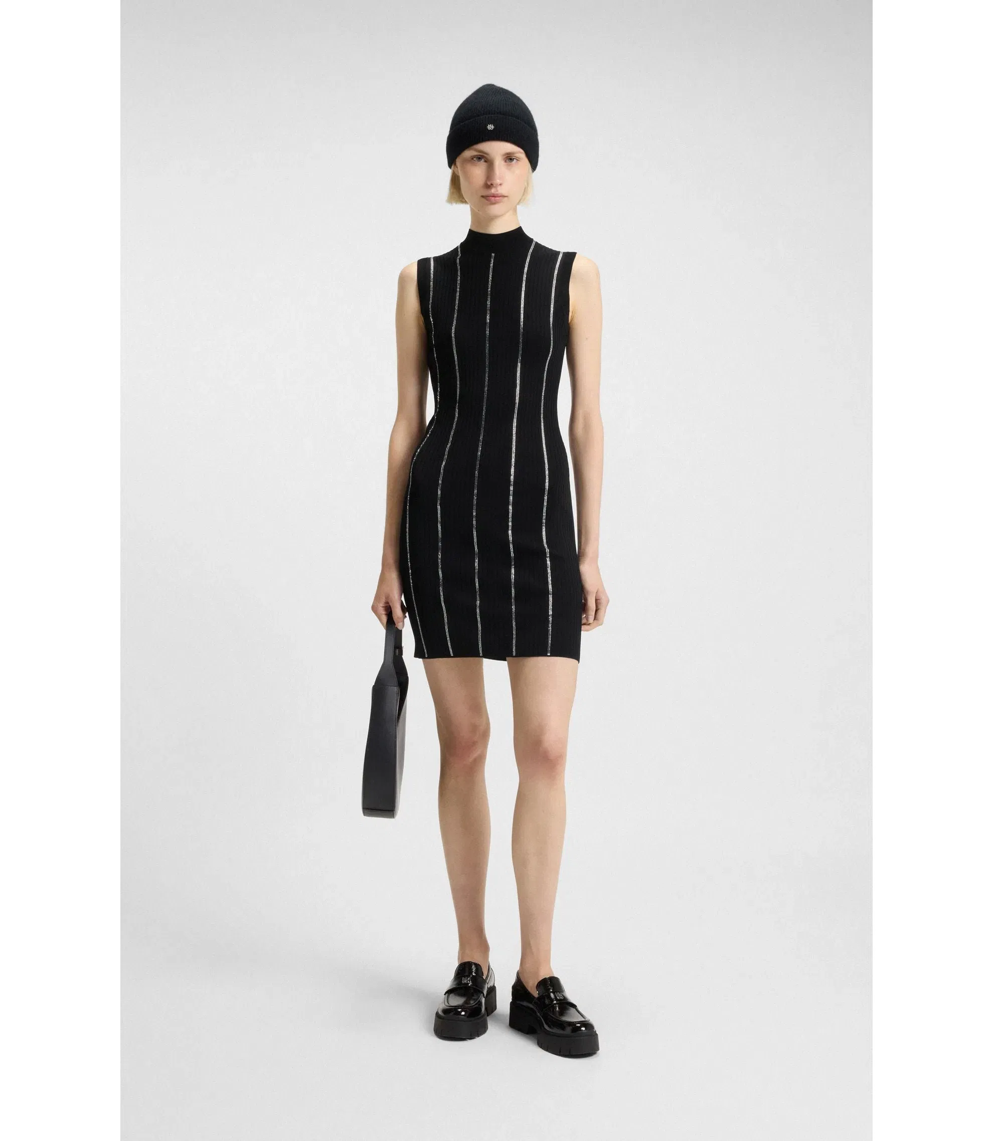 Hugo Bodycon Dress With Rhinestone Stripes Black Women's