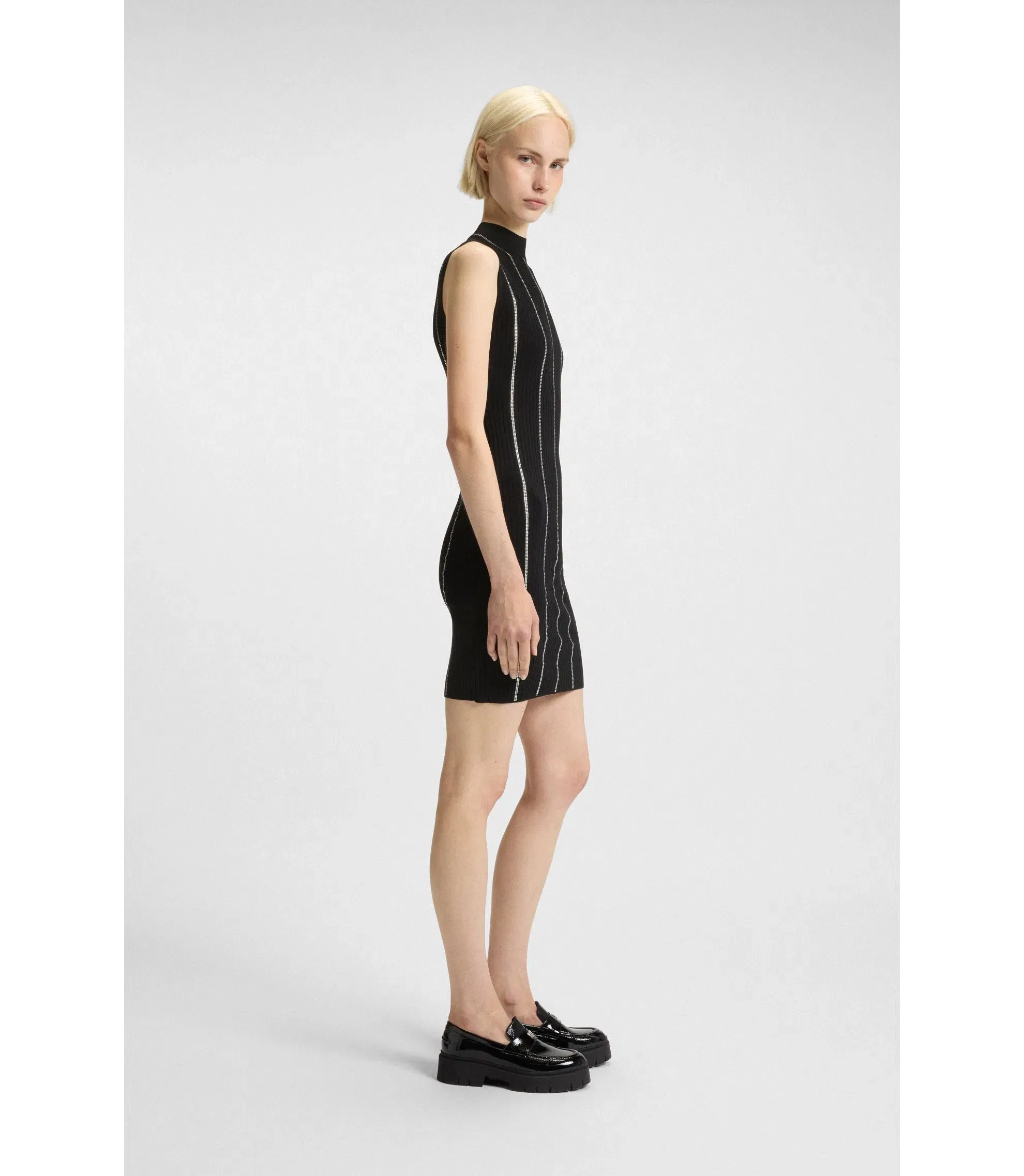 Hugo Bodycon Dress With Rhinestone Stripes Black Women's