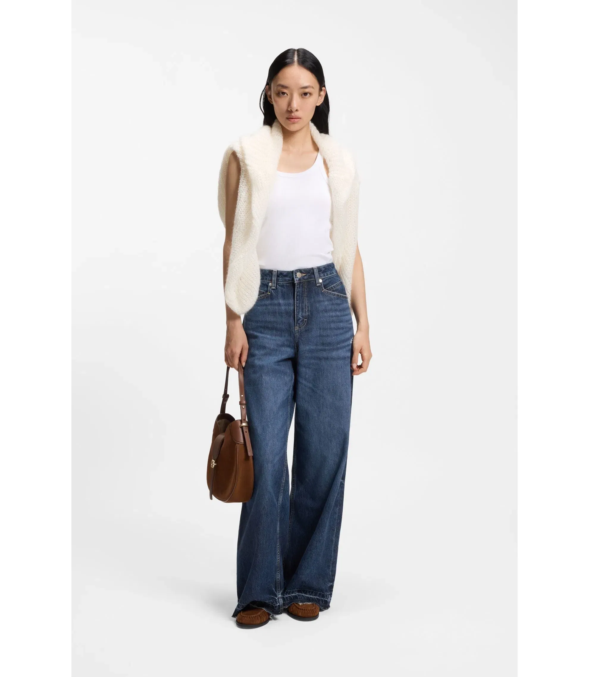 Boss Blue Relaxed Fit Jeans In Rigid Denim Blue Women's