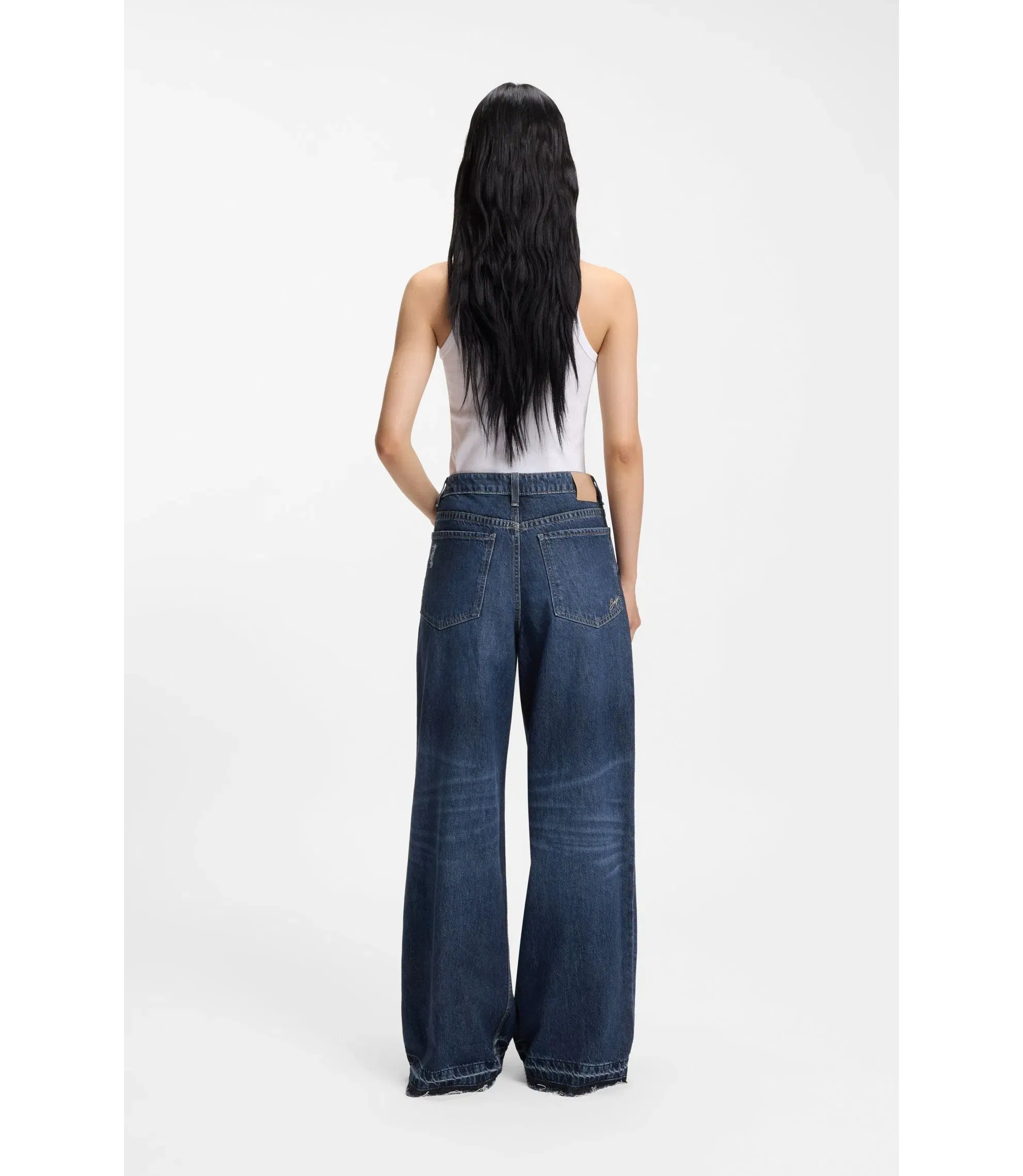 Boss Blue Relaxed Fit Jeans In Rigid Denim Blue Women's