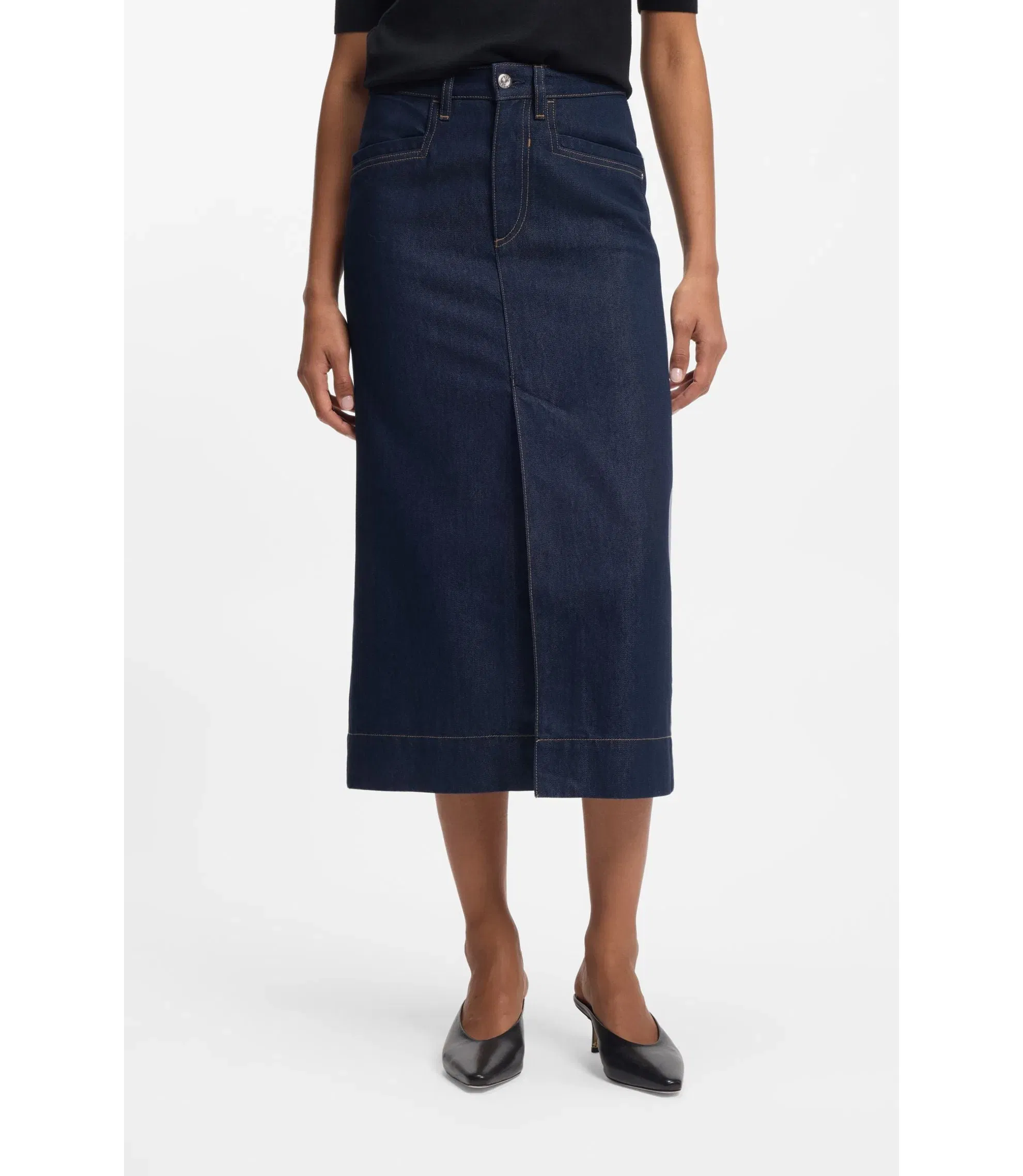 Boss Blue Midi Skirt In Rigid Denim Dark Blue Women's