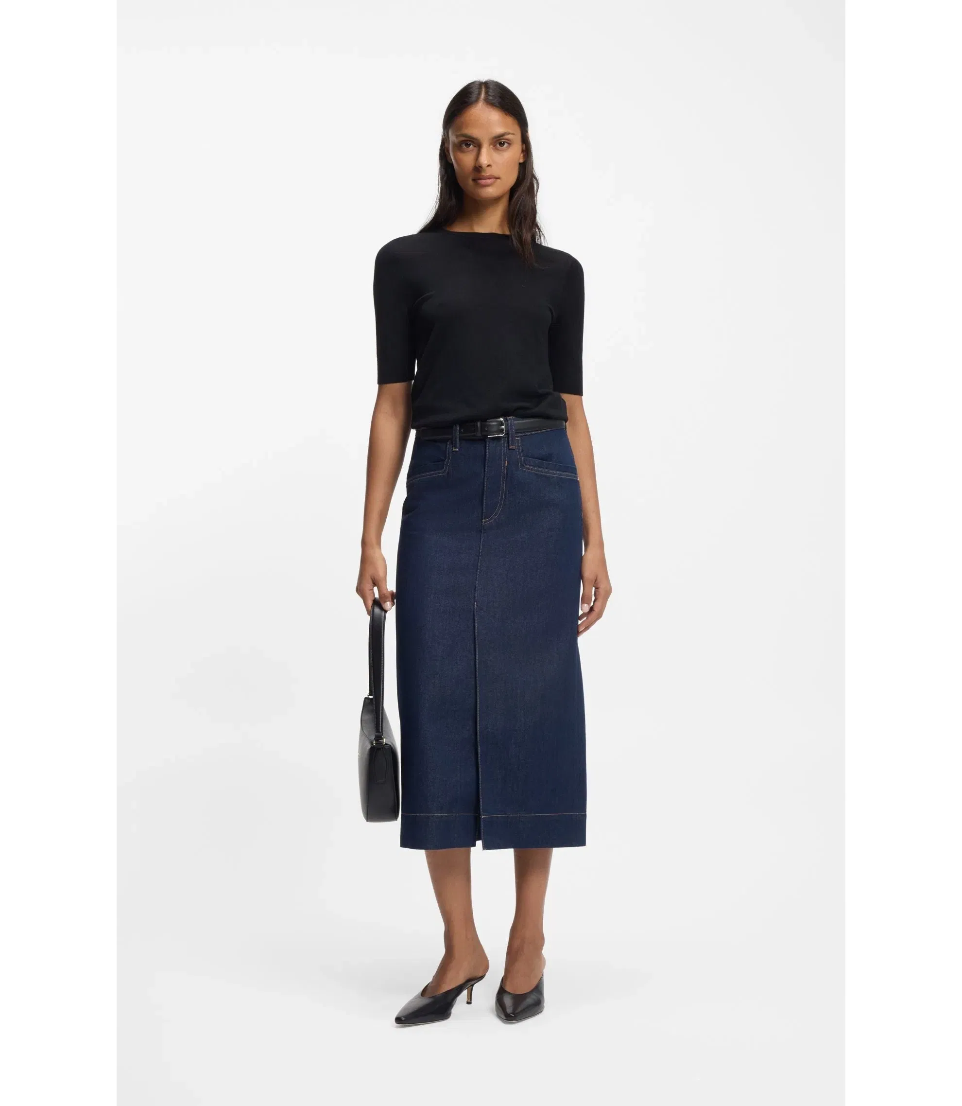 Boss Blue Midi Skirt In Rigid Denim Dark Blue Women's