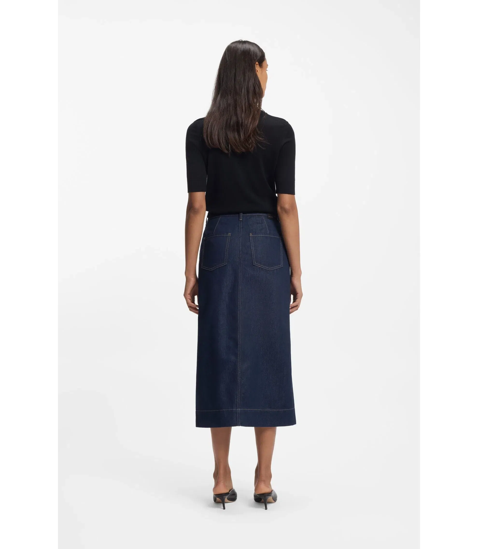 Boss Blue Midi Skirt In Rigid Denim Dark Blue Women's