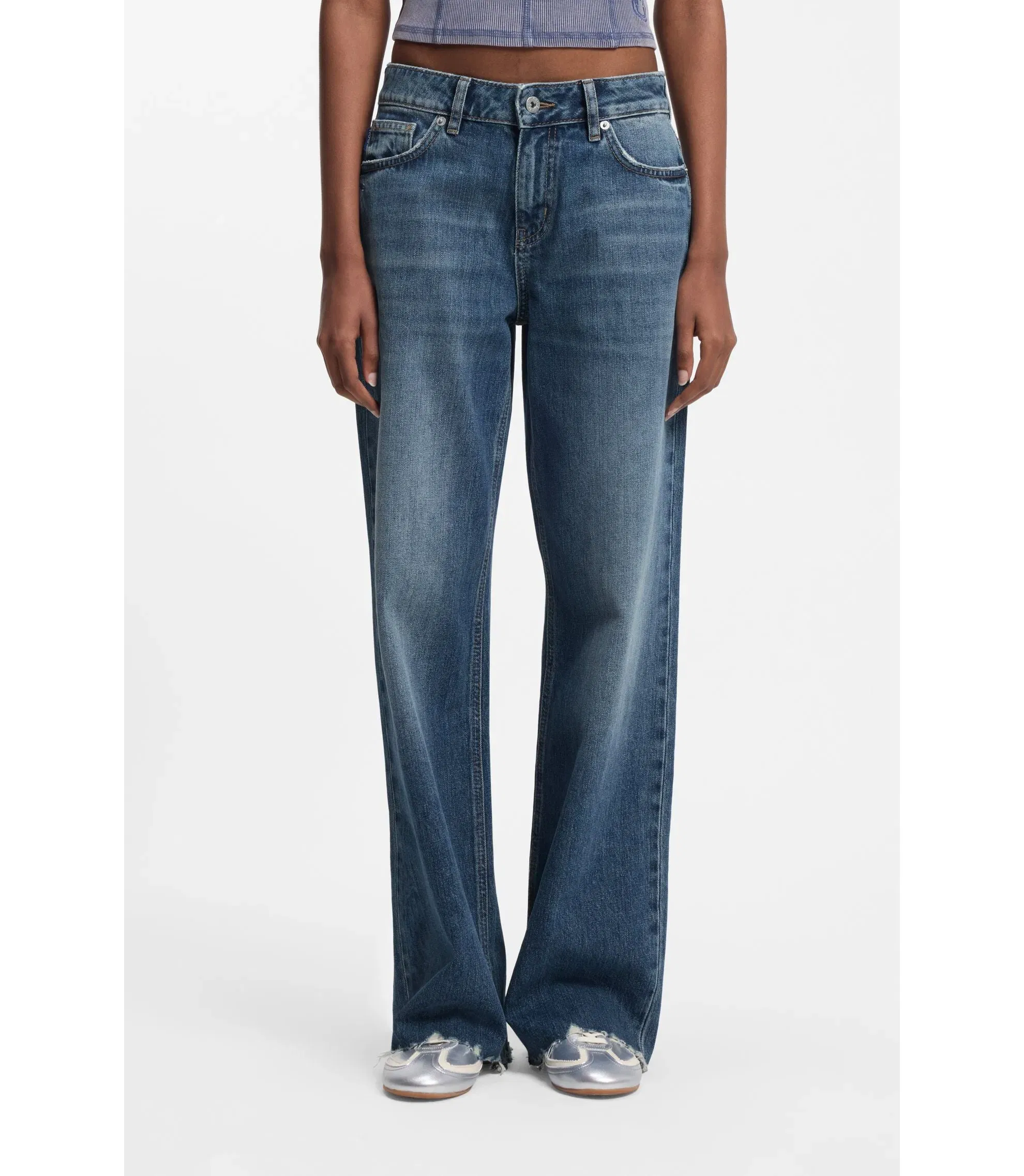Hugo Blue Loose Fit Jeans In Rigid Denim Blue Women's