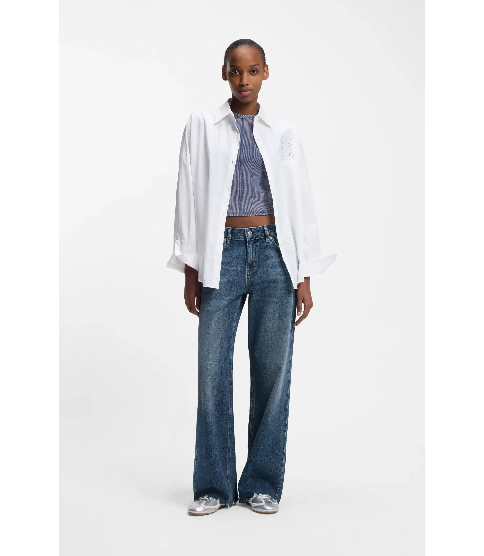 Hugo Blue Loose Fit Jeans In Rigid Denim Blue Women's