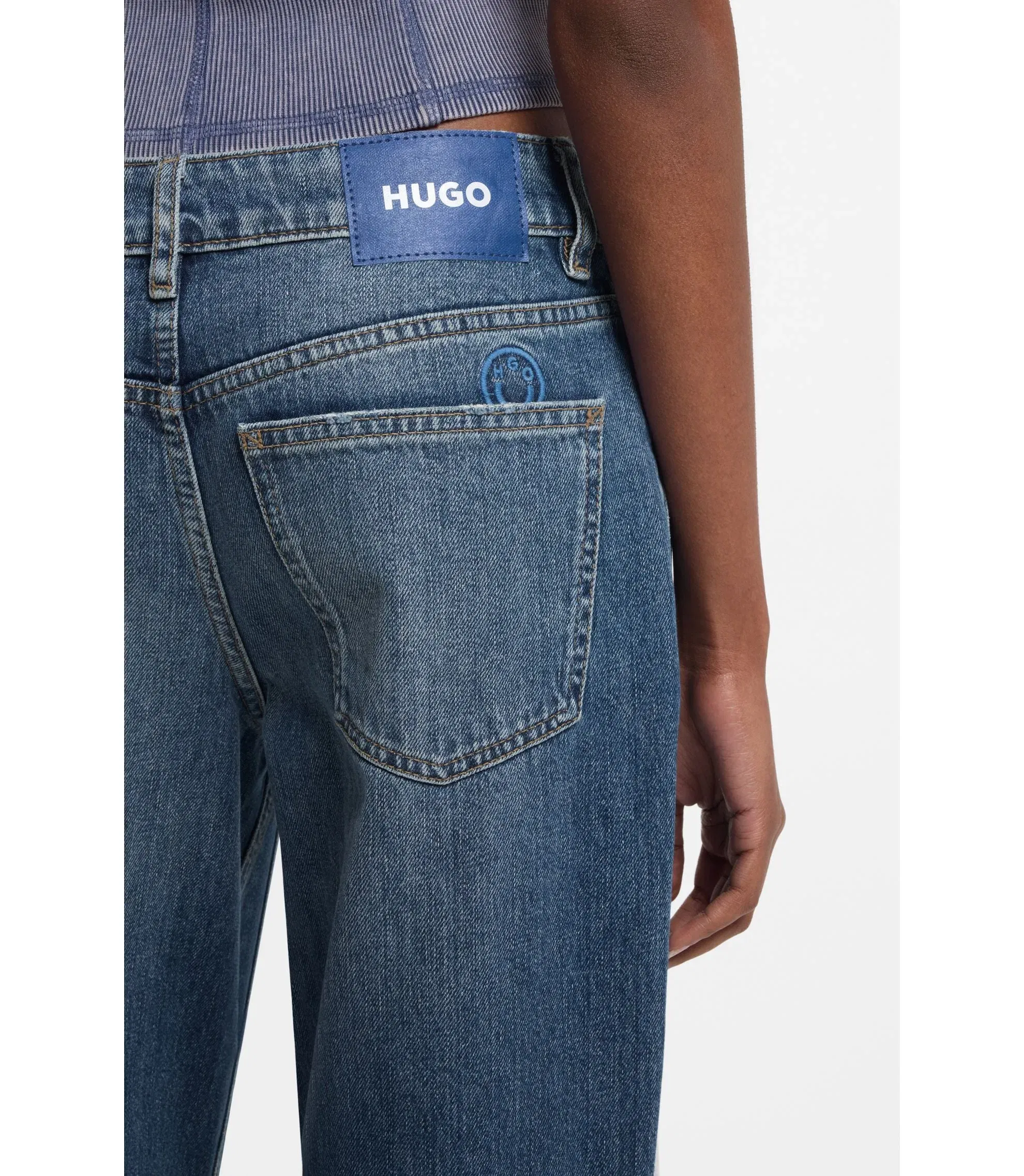 Hugo Blue Loose Fit Jeans In Rigid Denim Blue Women's