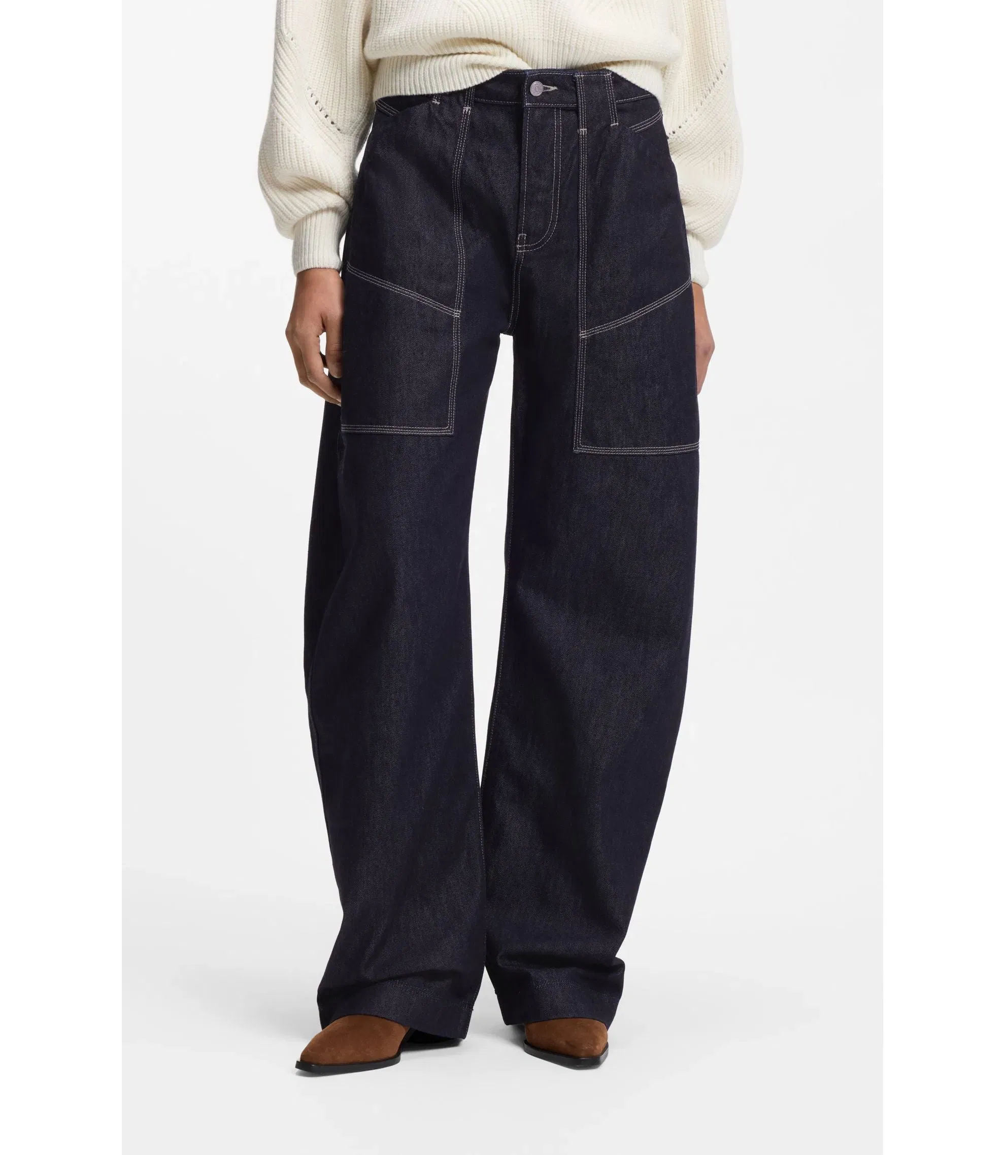 Boss Blue Balloon Leg Jeans In Blue Rigid Denim Dark Blue Women's