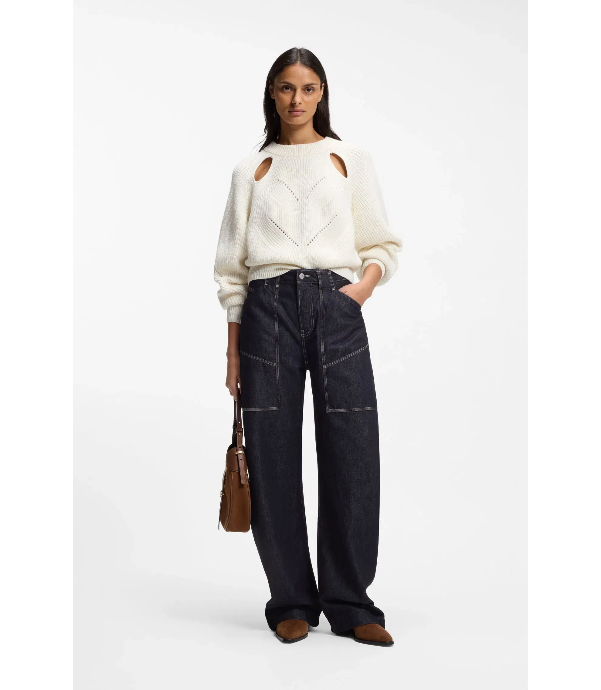 Boss Blue Balloon Leg Jeans In Blue Rigid Denim Dark Blue Women's