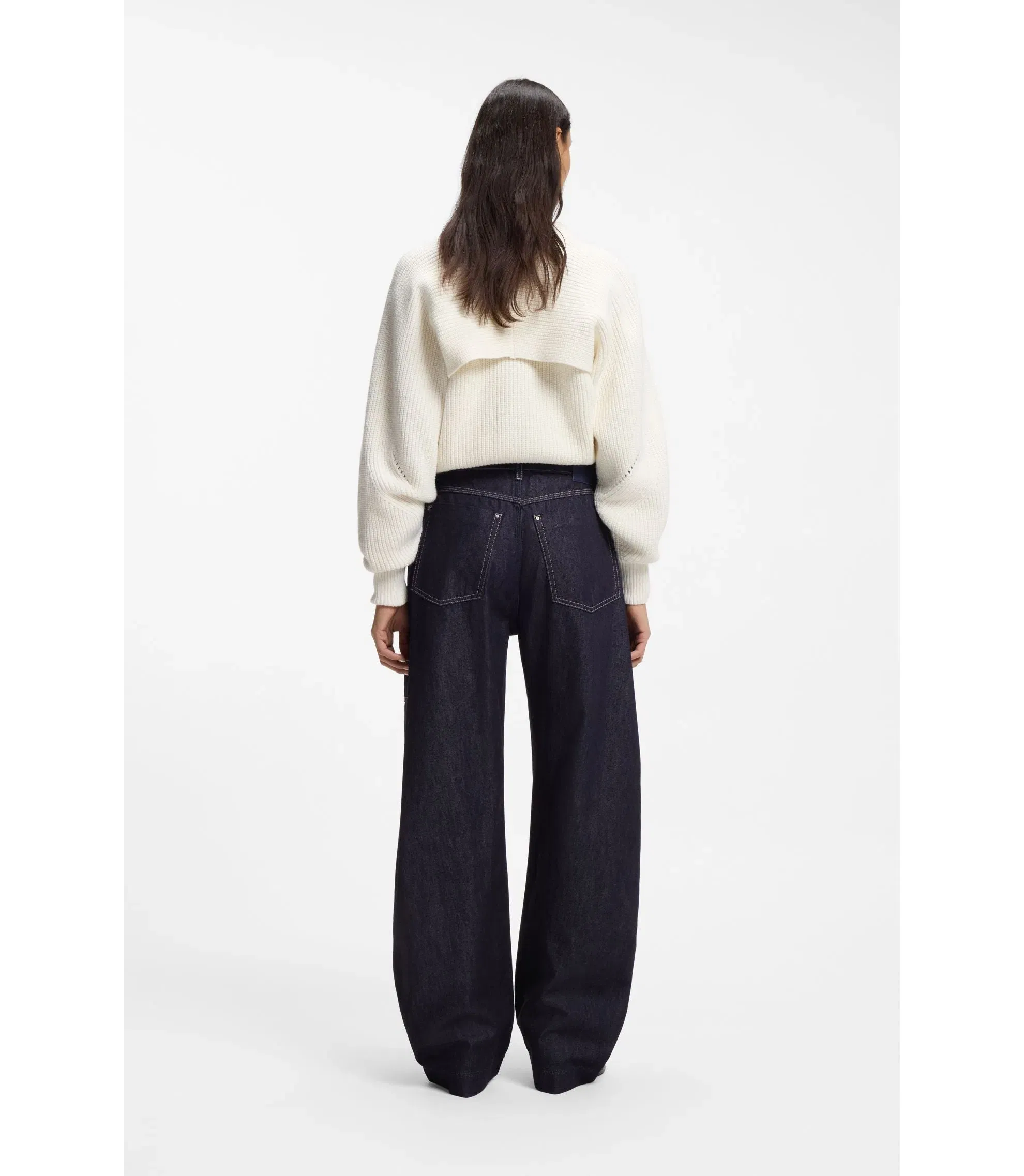 Boss Blue Balloon Leg Jeans In Blue Rigid Denim Dark Blue Women's