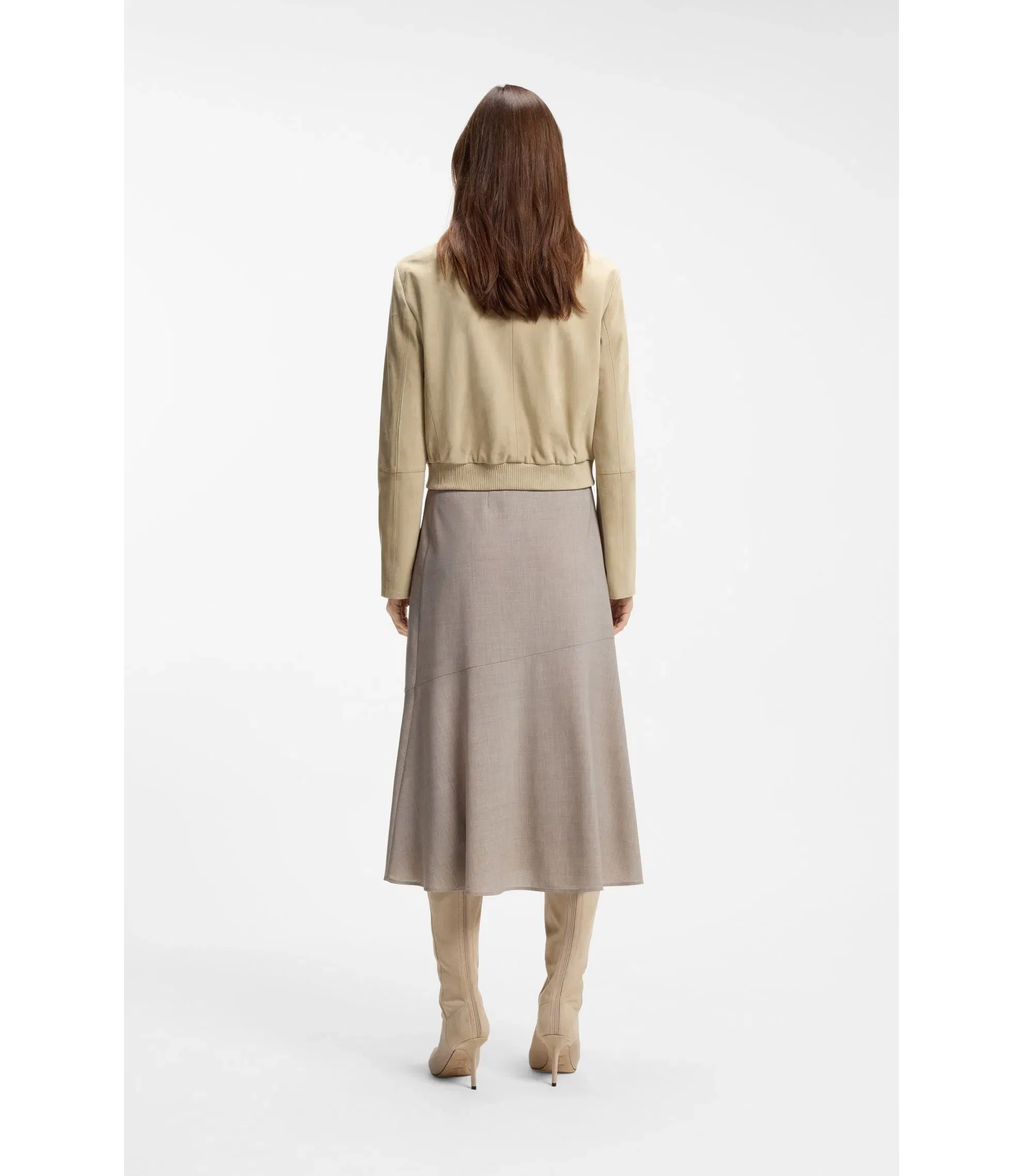 Boss Blouson Style Jacket In Soft Touch Suede Light Beige Women's