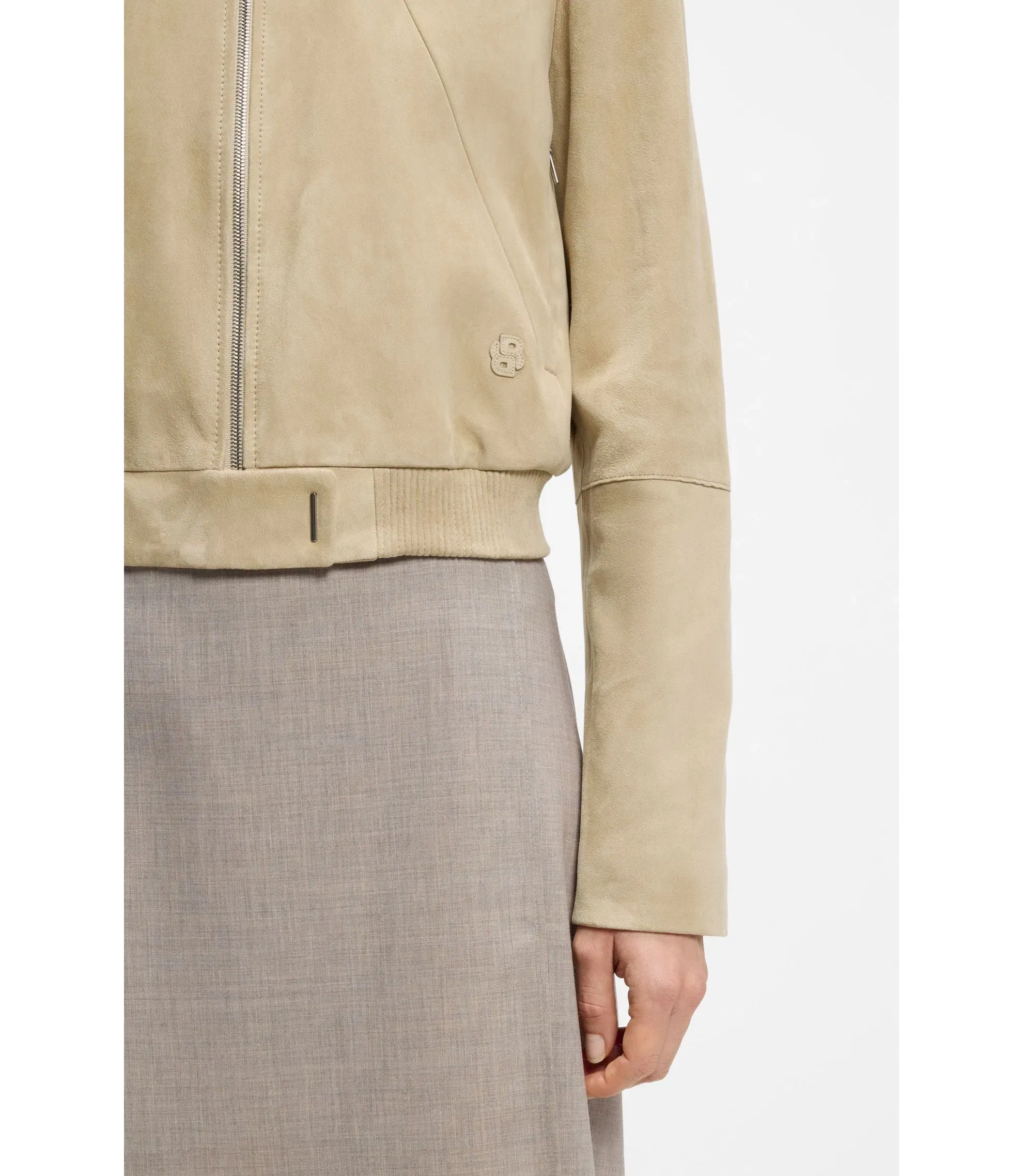 Boss Blouson Style Jacket In Soft Touch Suede Light Beige Women's