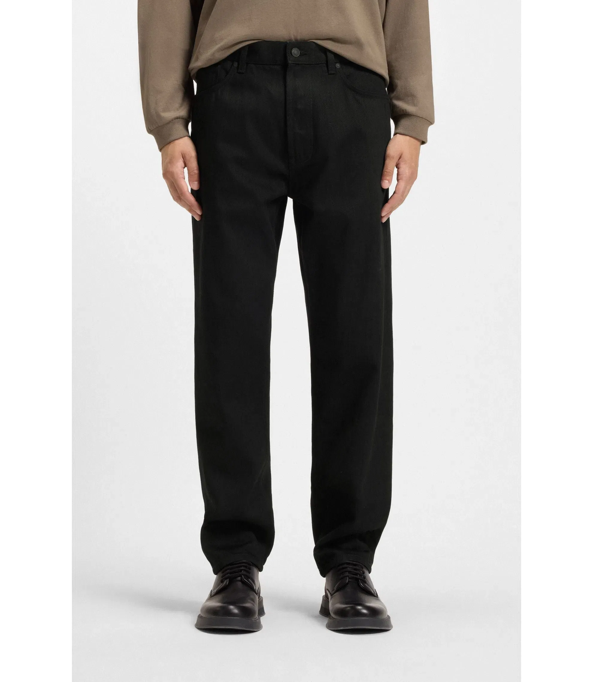 Hugo Black Tapered Fit Jeans In Japanese Denim Black