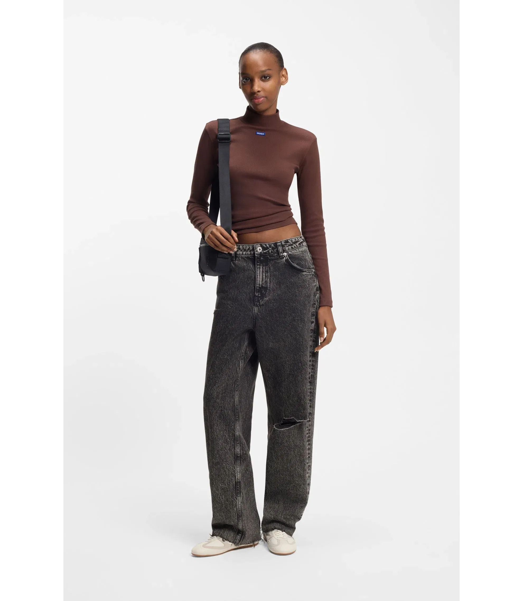 Hugo Black Relaxed Fit Jeans In Rigid Denim Black Women's