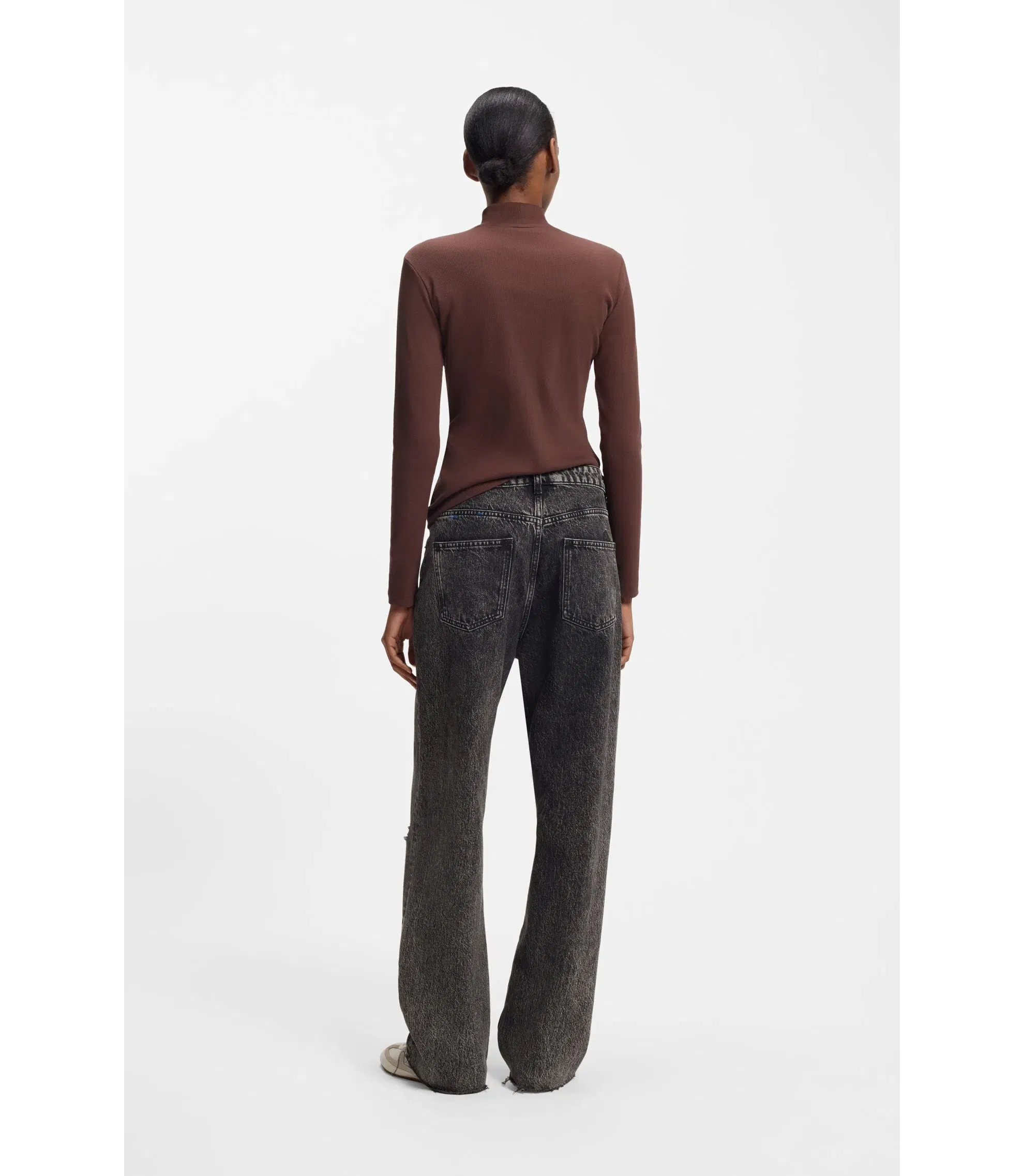 Hugo Black Relaxed Fit Jeans In Rigid Denim Black Women's