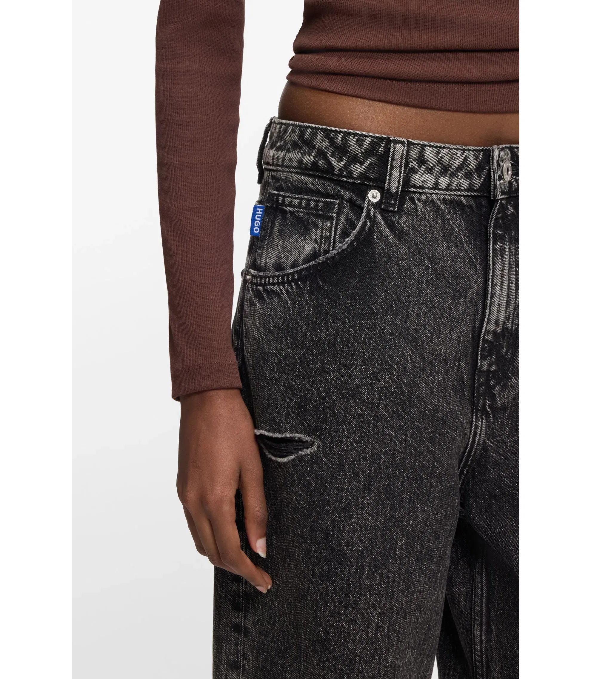 Hugo Black Relaxed Fit Jeans In Rigid Denim Black Women's