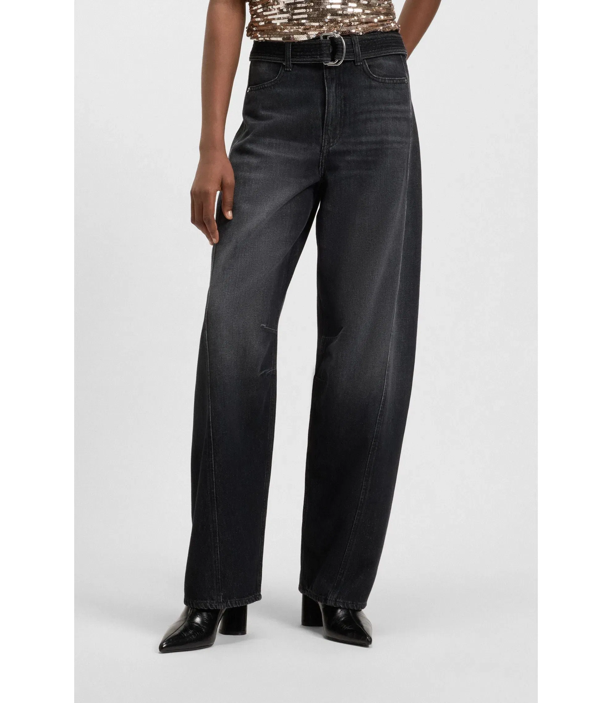 Boss Black Balloon Leg Jeans In Rigid Denim Black Women's